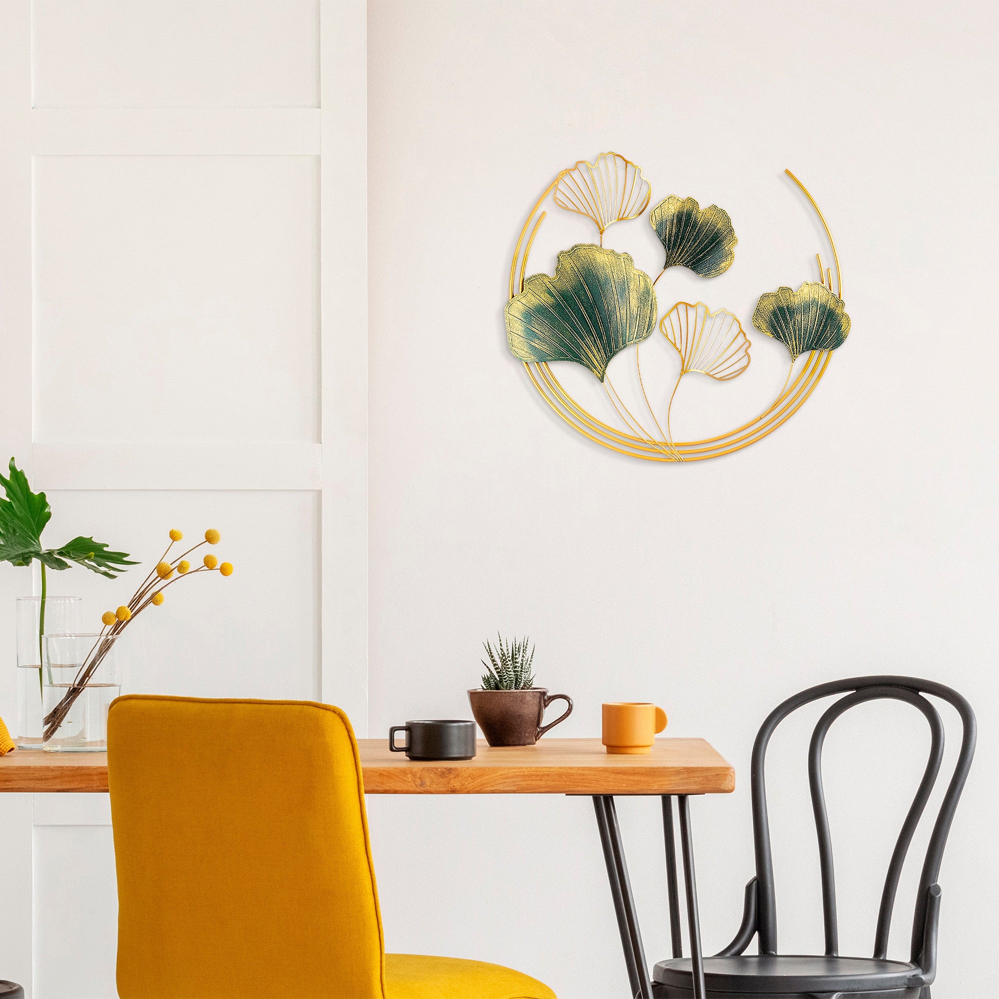 Acessório decorativo de parede em metal pintado à mão, 70 x 70 x 7 cm, verde e dourado | 100% metal, textura única | Perfeito para decoração de casa e paredes de destaque