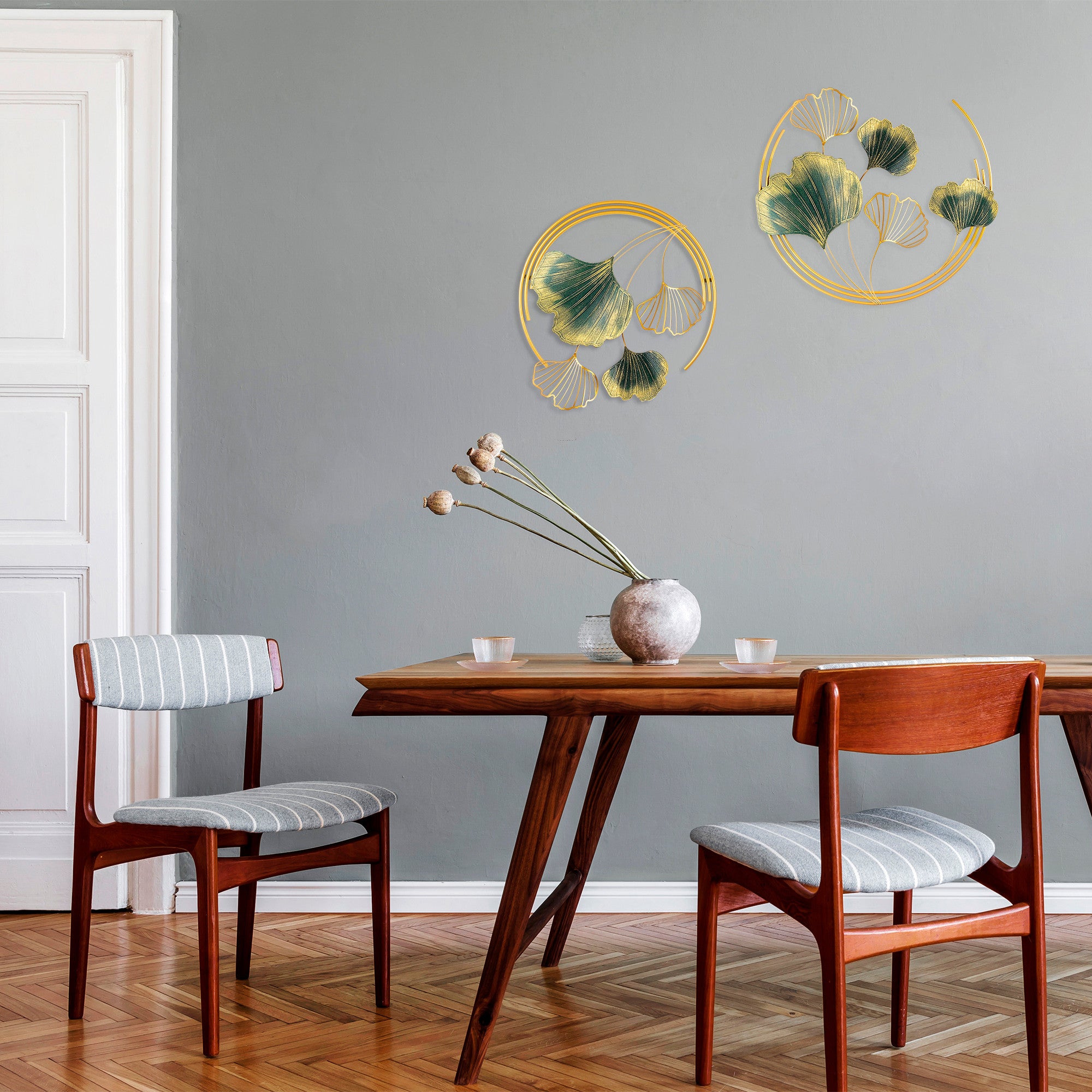 Acessório decorativo de parede em metal pintado à mão, 70 x 70 x 7 cm, verde e dourado | 100% metal, textura única | Perfeito para decoração de casa e paredes de destaque