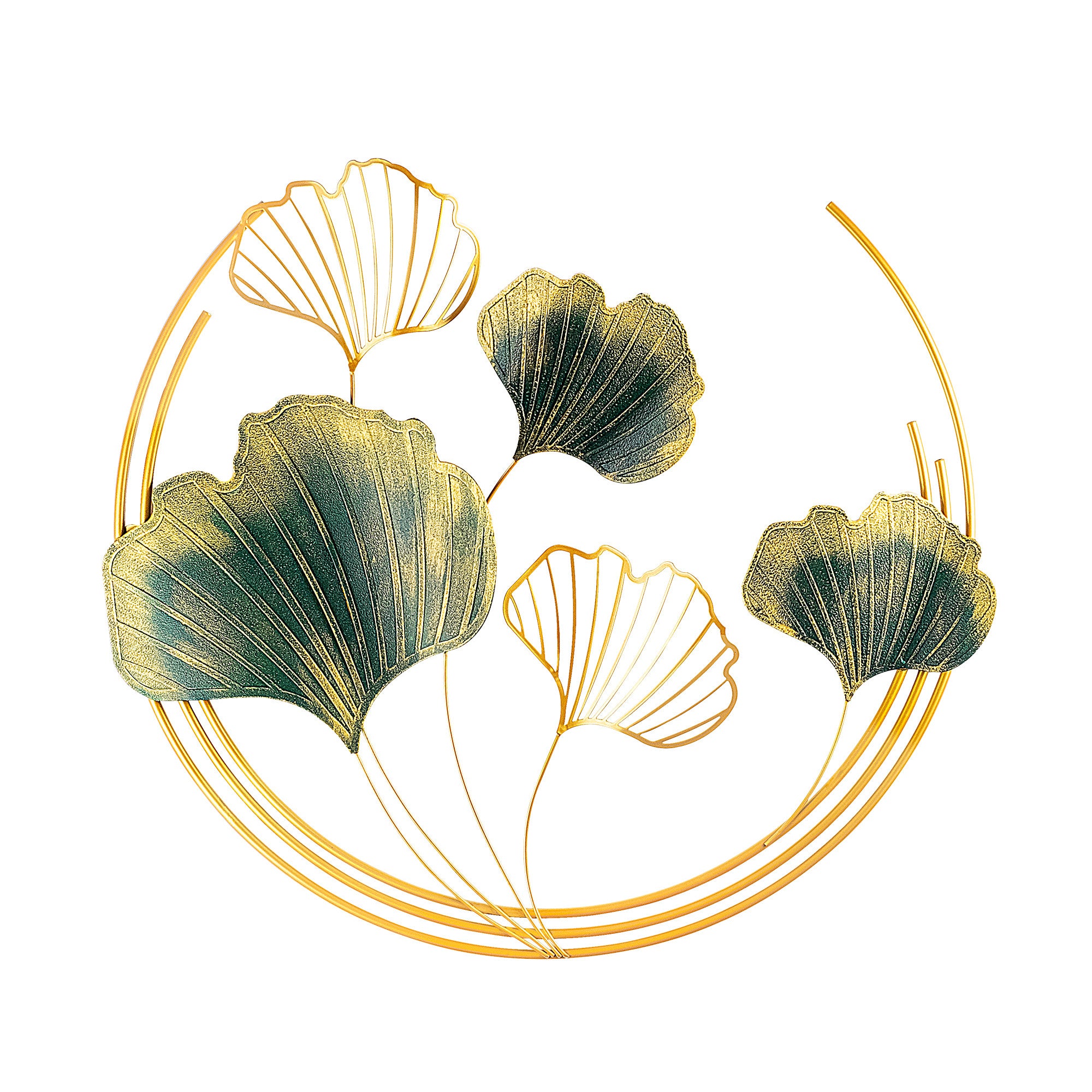 Acessório decorativo de parede em metal pintado à mão, 70 x 70 x 7 cm, verde e dourado | 100% metal, textura única | Perfeito para decoração de casa e paredes de destaque