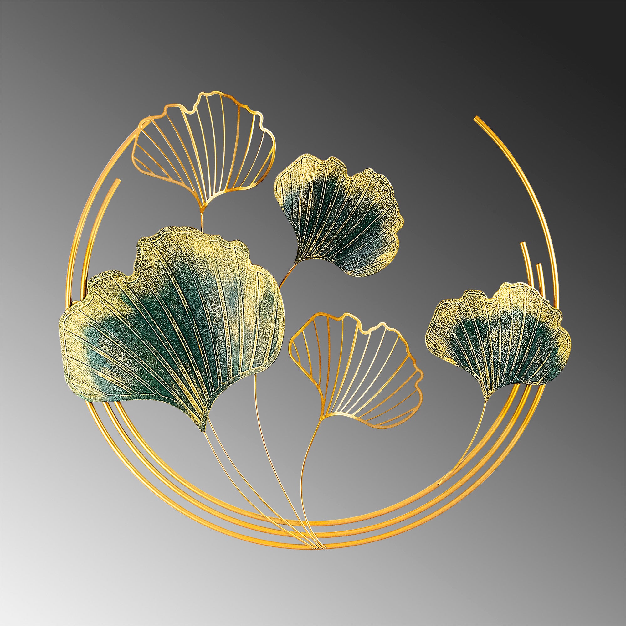 Acessório decorativo de parede em metal pintado à mão, 70 x 70 x 7 cm, verde e dourado | 100% metal, textura única | Perfeito para decoração de casa e paredes de destaque