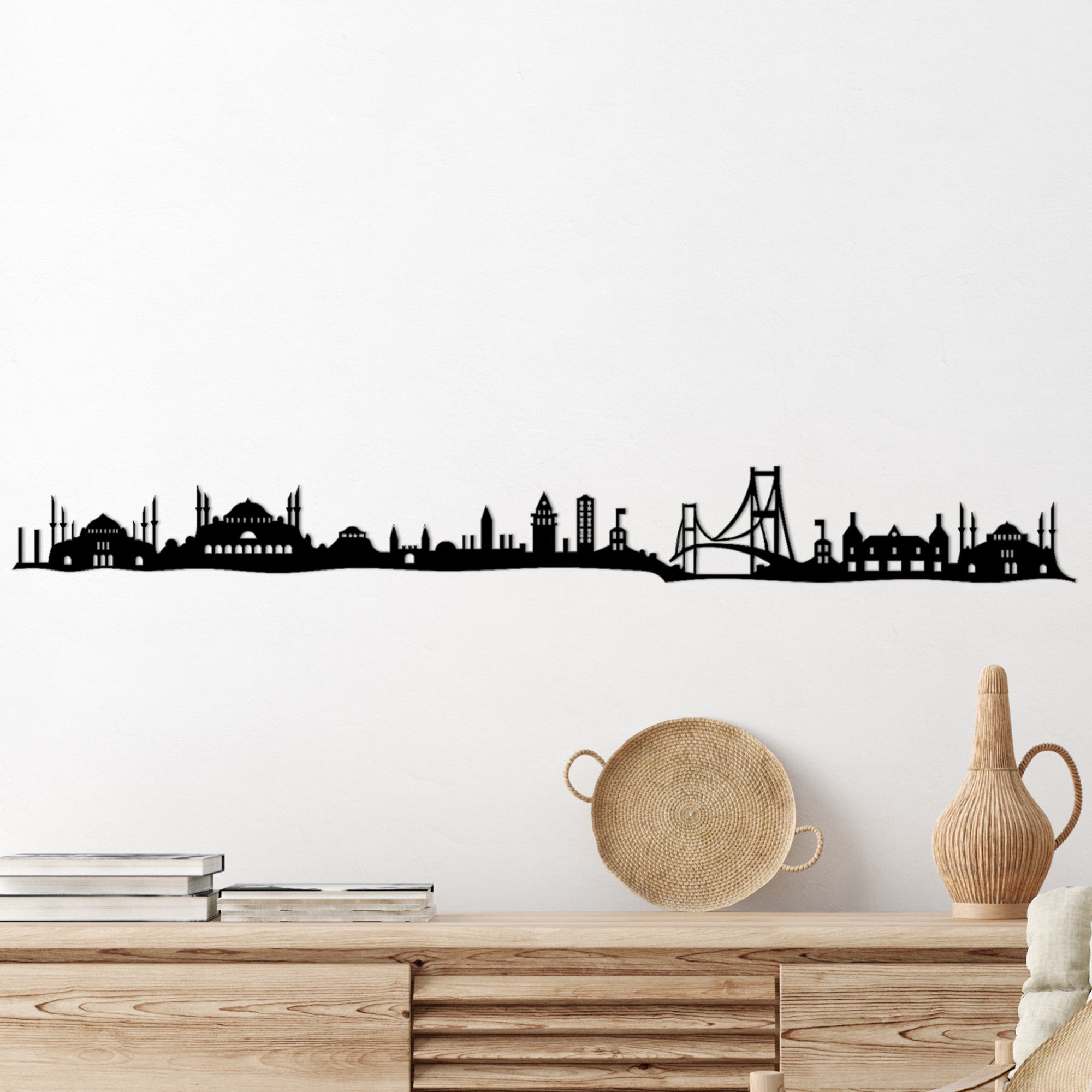 Acessório de parede decorativo de metal preto elegante, 117 x 0,15 x 13 cm | 100% metal, 1,5 mm de espessura | Fácil montagem na parede para decoração moderna de casa