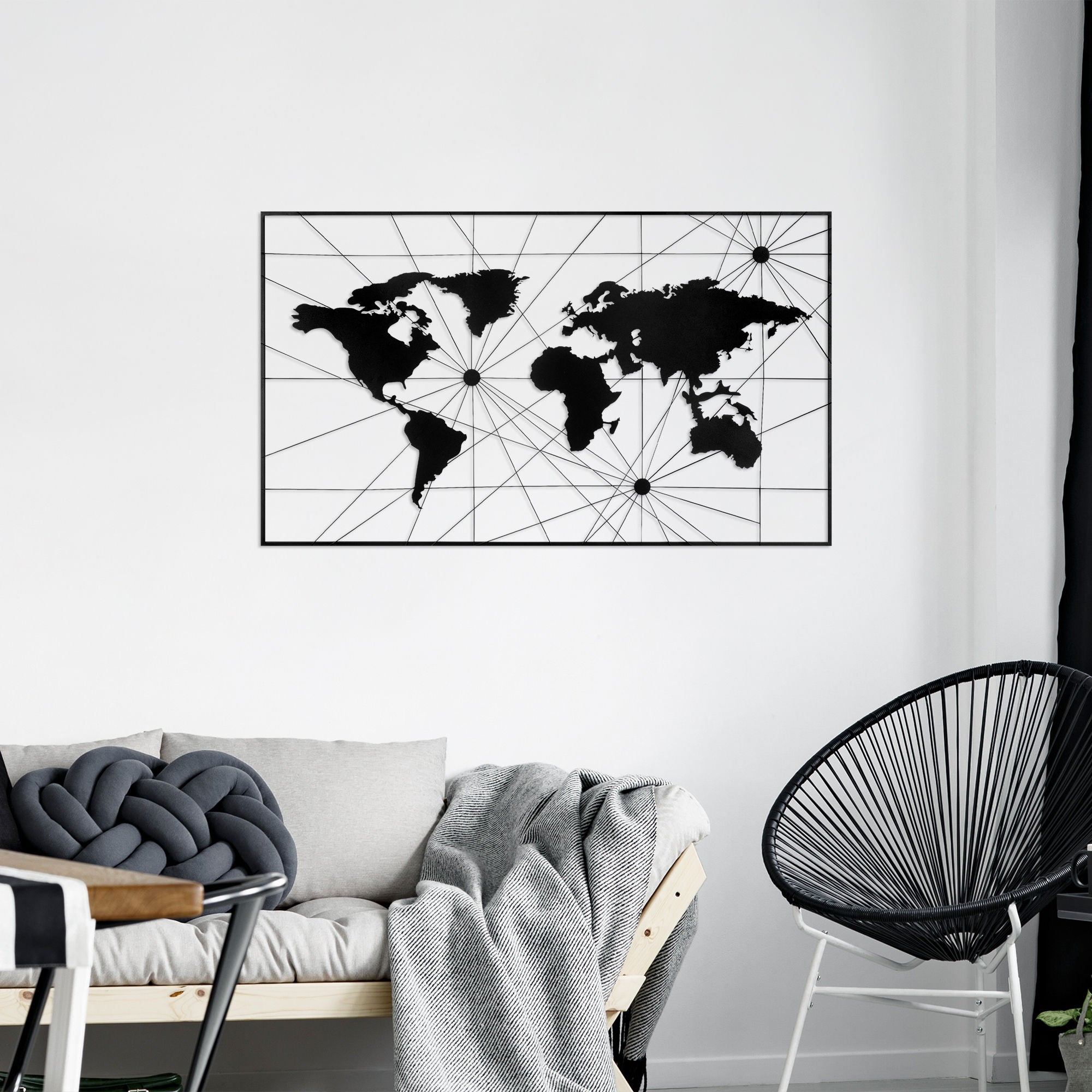 Acessório de parede decorativo de metal preto elegante, 120 x 70 cm | 100% metal (1,2 mm de espessura) | Fácil montagem na parede | Perfeito para decoração moderna de casa