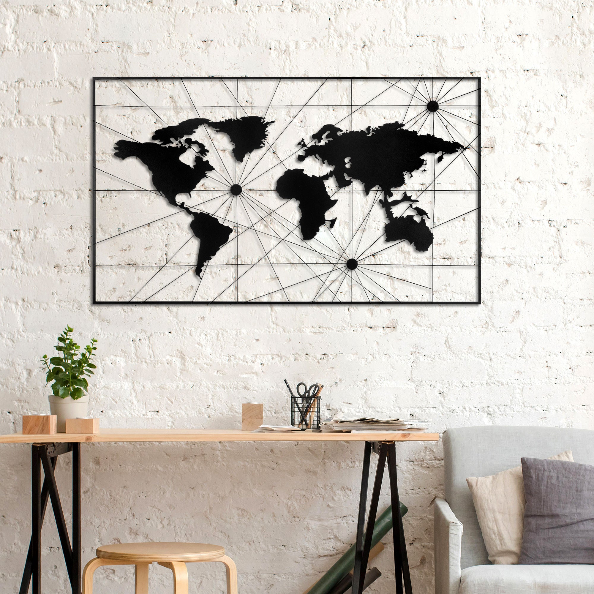 Acessório de parede decorativo de metal preto elegante, 120 x 70 cm | 100% metal (1,2 mm de espessura) | Fácil montagem na parede | Perfeito para decoração moderna de casa