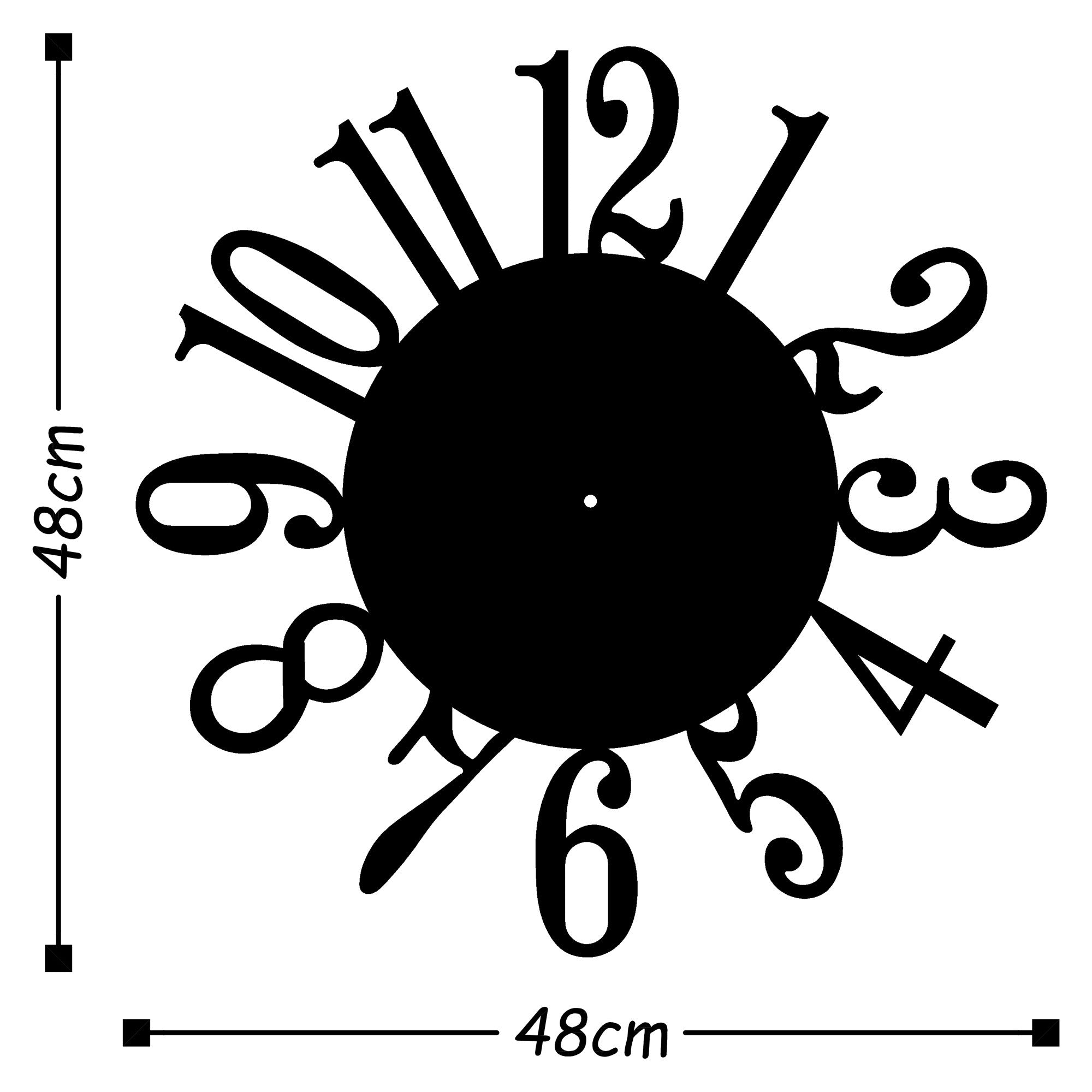 Relógio de parede elegante de metal decorativo preto, 48 x 48 cm | 100% metal (1,5 mm) | Mecanismo silencioso, fácil montagem na parede | Perfeito para decoração de casa e escritório