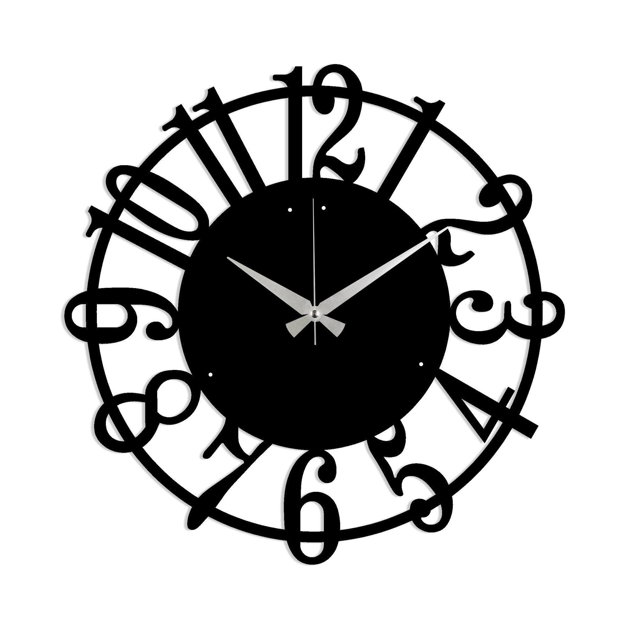 Relógio de parede elegante de metal decorativo preto, 48 x 48 cm | 100% metal (1,5 mm) | Mecanismo silencioso | Perfeito para decoração de casa e escritório