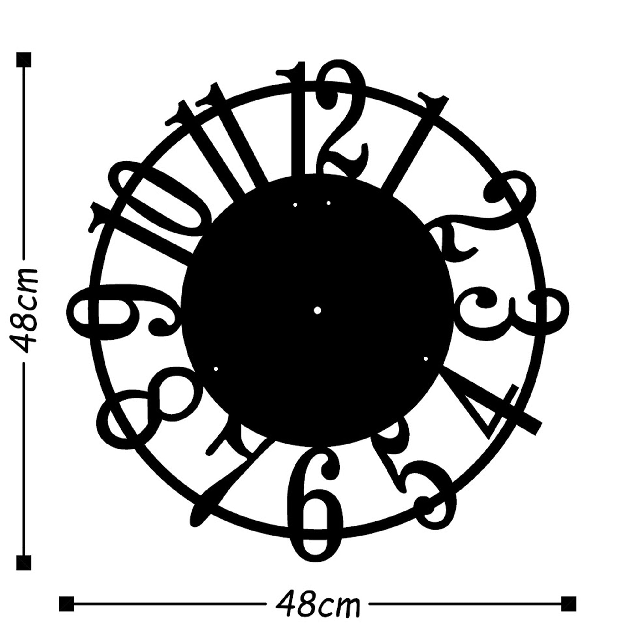 Relógio de parede elegante de metal decorativo preto, 48 x 48 cm | 100% metal (1,5 mm) | Mecanismo silencioso | Perfeito para decoração de casa e escritório