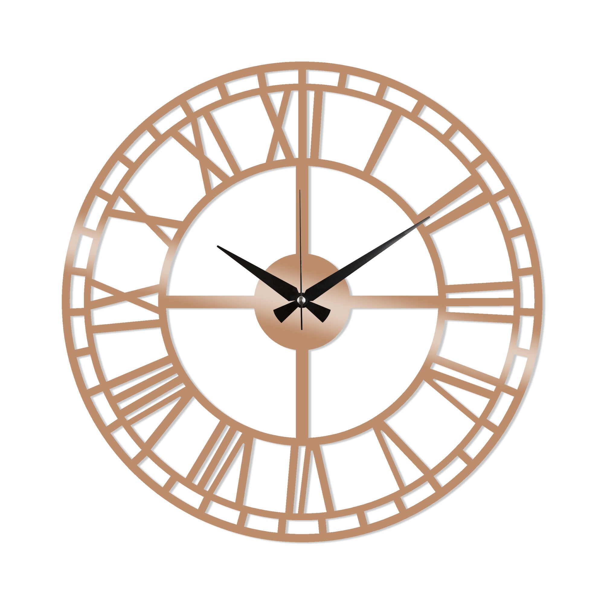 Relógio de parede decorativo elegante em metal, acabamento em cobre, 48 x 48 cm | 100% metal (1,5 mm), mecanismo silencioso | Perfeito para decoração de casa e escritório