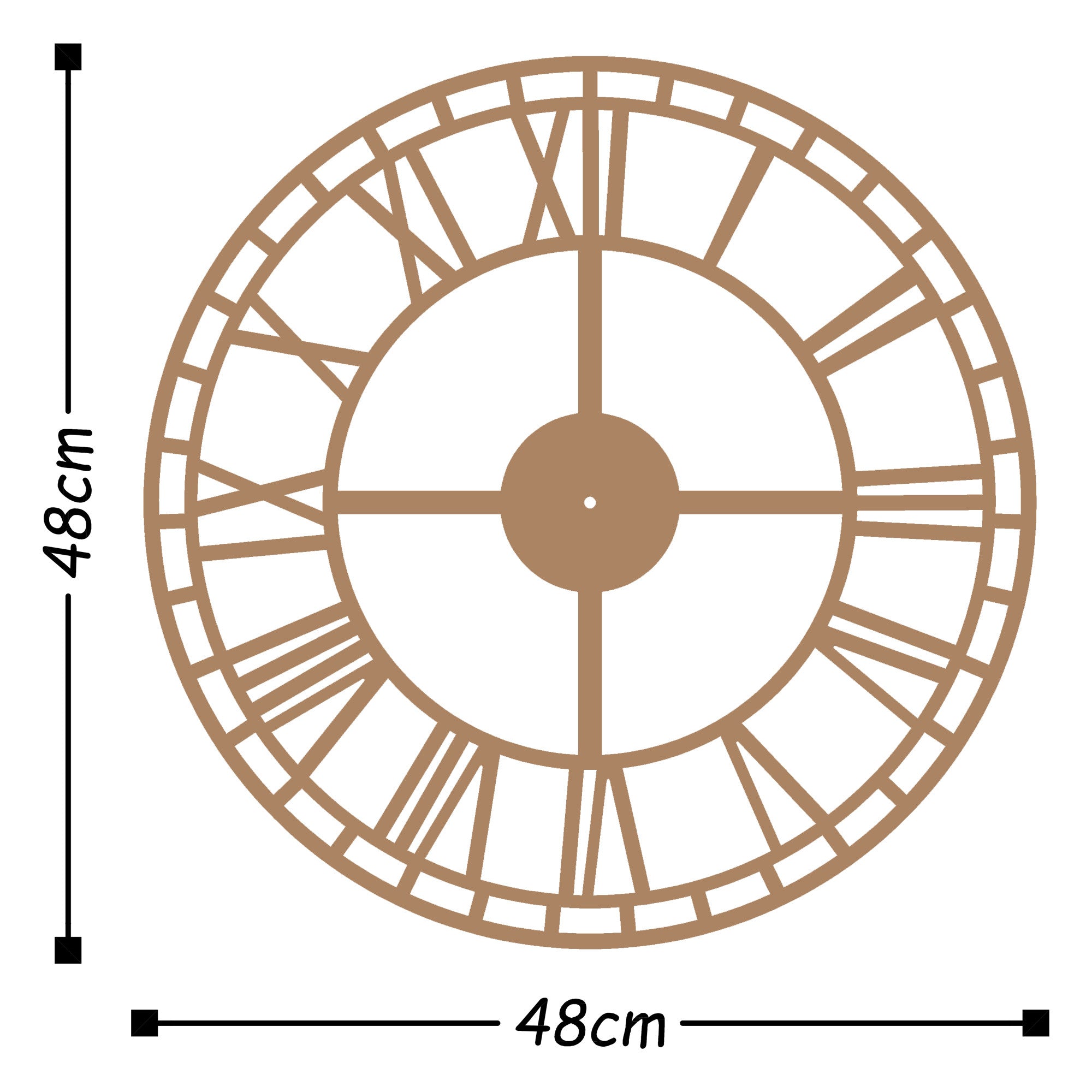 Relógio de parede decorativo elegante em metal, acabamento em cobre, 48 x 48 cm | 100% metal (1,5 mm), mecanismo silencioso | Perfeito para decoração de casa e escritório
