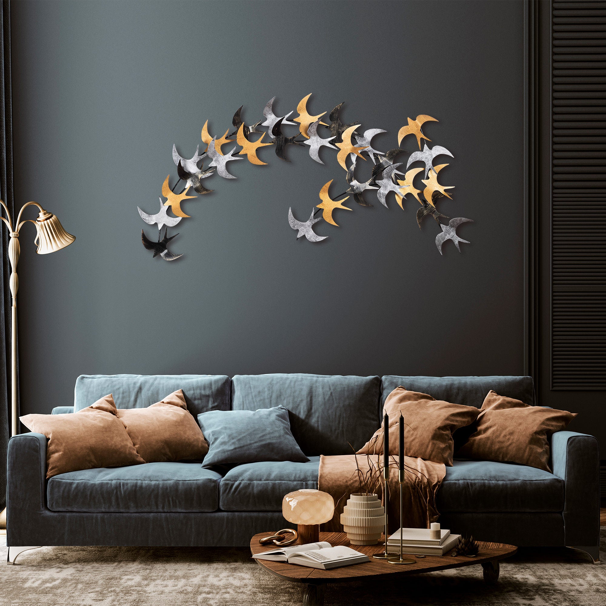 Acessório decorativo de parede em metal – 137 x 62 cm – pintado à mão – 100% metal