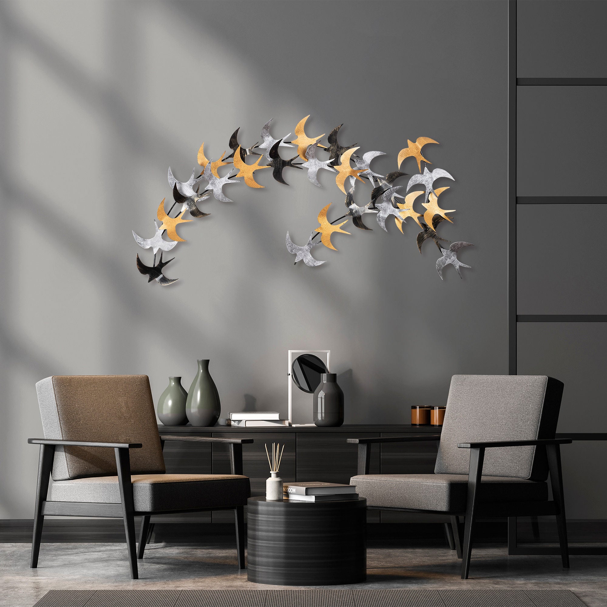 Acessório decorativo de parede em metal – 137 x 62 cm – pintado à mão – 100% metal