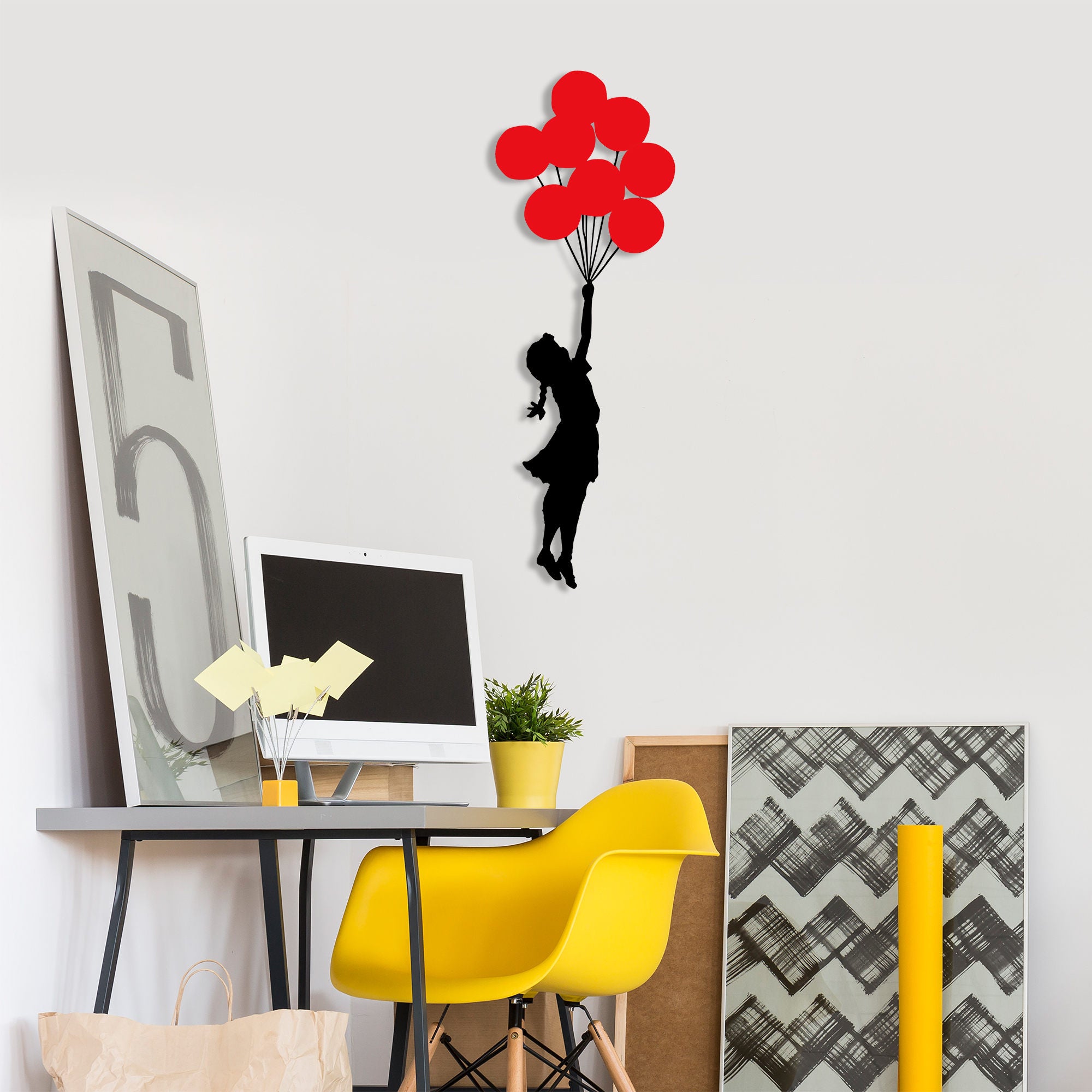 Acessório de parede decorativo de metal elegante, 100 x 34 cm, 100% metal (1,5 mm) | Design preto e vermelho | Fácil montagem na parede | Perfeito para decoração moderna