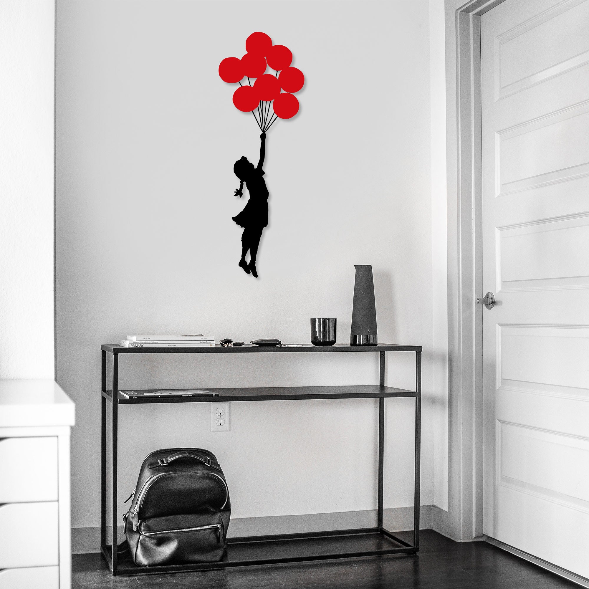 Acessório de parede decorativo de metal elegante, 100 x 34 cm, 100% metal (1,5 mm) | Design preto e vermelho | Fácil montagem na parede | Perfeito para decoração moderna