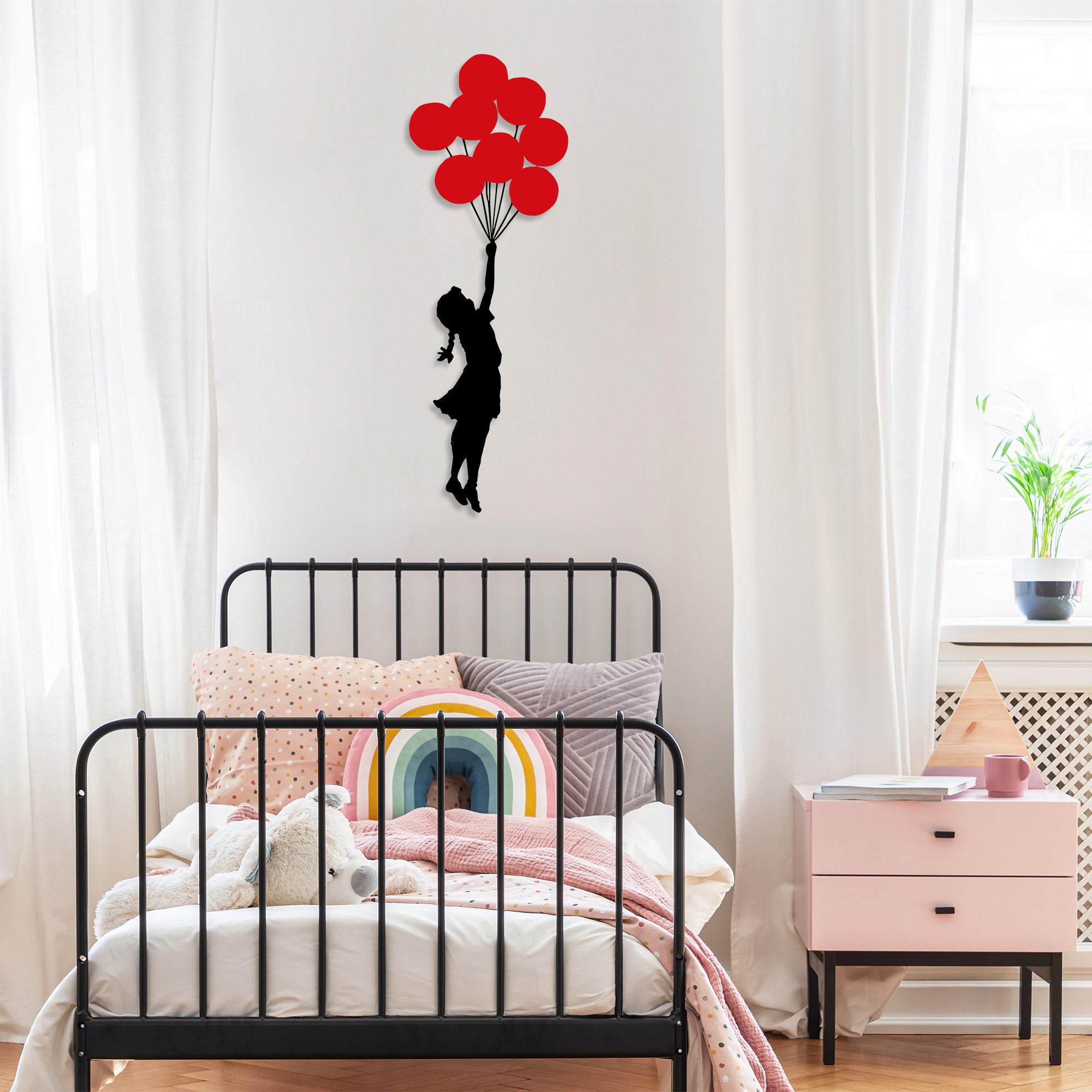Acessório de parede decorativo de metal elegante, 100 x 34 cm, 100% metal (1,5 mm) | Design preto e vermelho | Fácil montagem na parede | Perfeito para decoração moderna