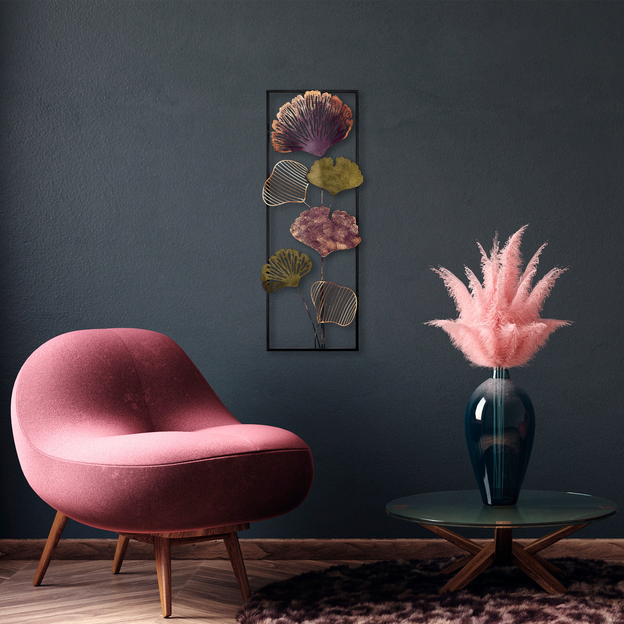 Acessório de parede decorativo de metal pintado à mão, 32 x 90 cm, 100% metal (1,5 mm) | Design exclusivo, fácil montagem na parede | Perfeito para decoração de casa