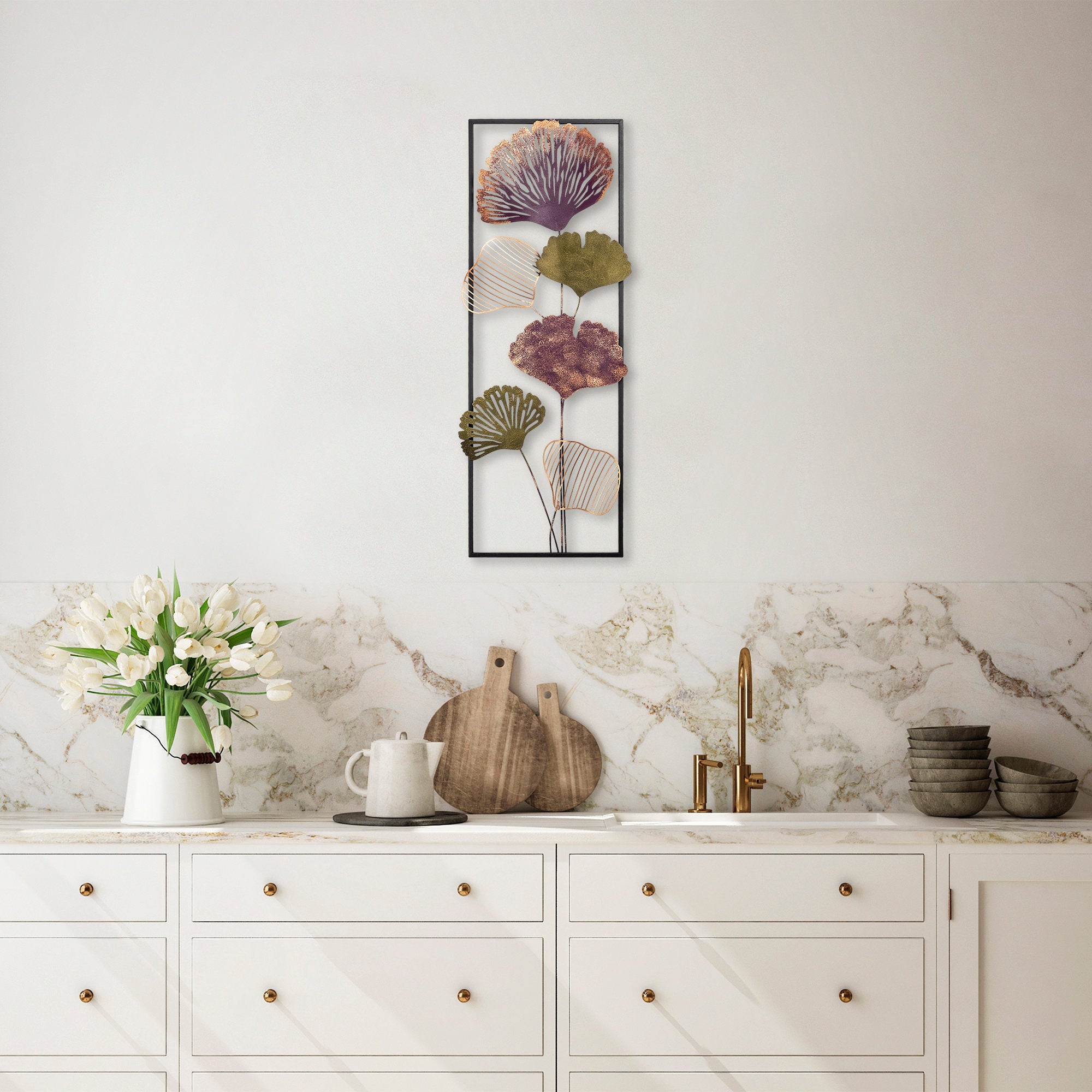 Acessório de parede decorativo de metal pintado à mão, 32 x 90 cm, 100% metal (1,5 mm) | Design exclusivo, fácil montagem na parede | Perfeito para decoração de casa