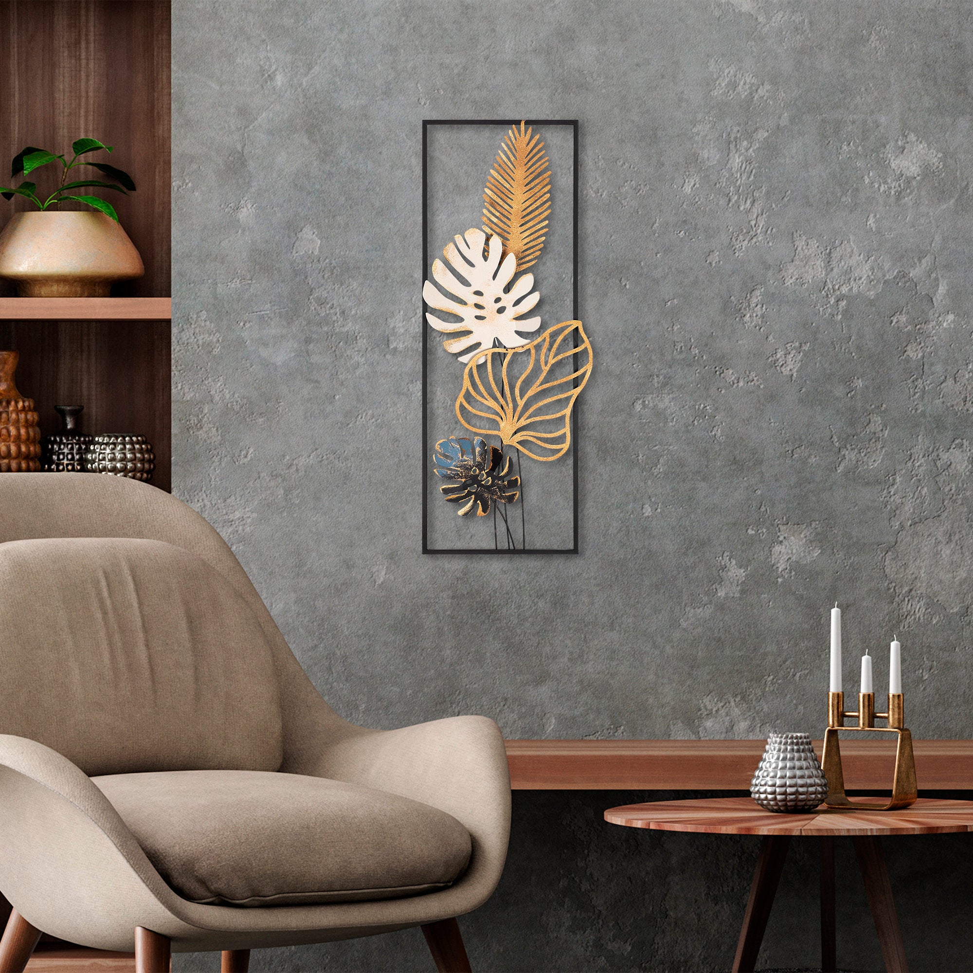 Acessório de parede decorativo de metal pintado à mão, 32 x 90 cm, 100% metal (1,5 mm) | Design exclusivo, fácil montagem na parede | Perfeito para decoração de casa