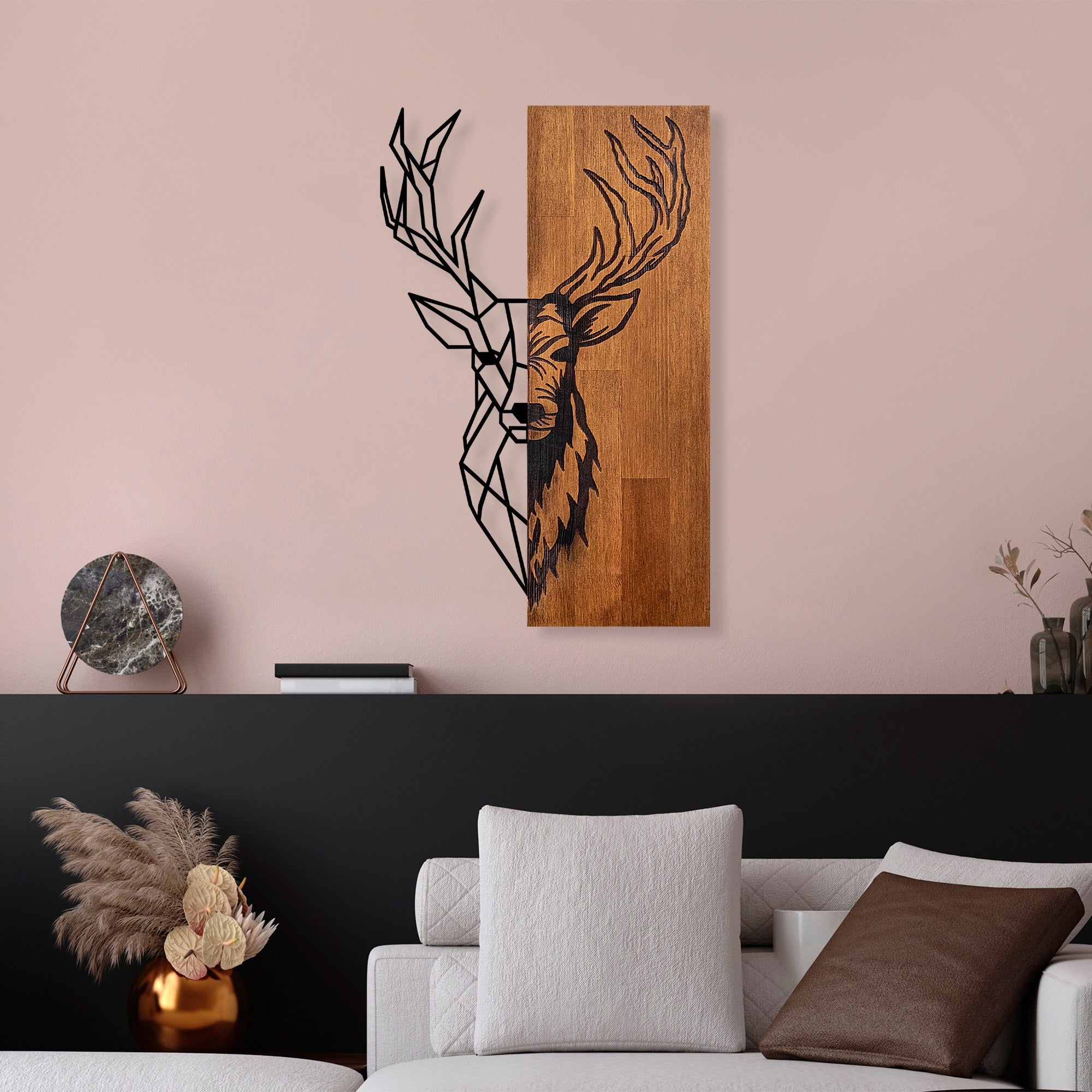 Acessório Decorativo de Parede – 33 x 58 cm – Noz e Preto – 100% Madeira e Metal