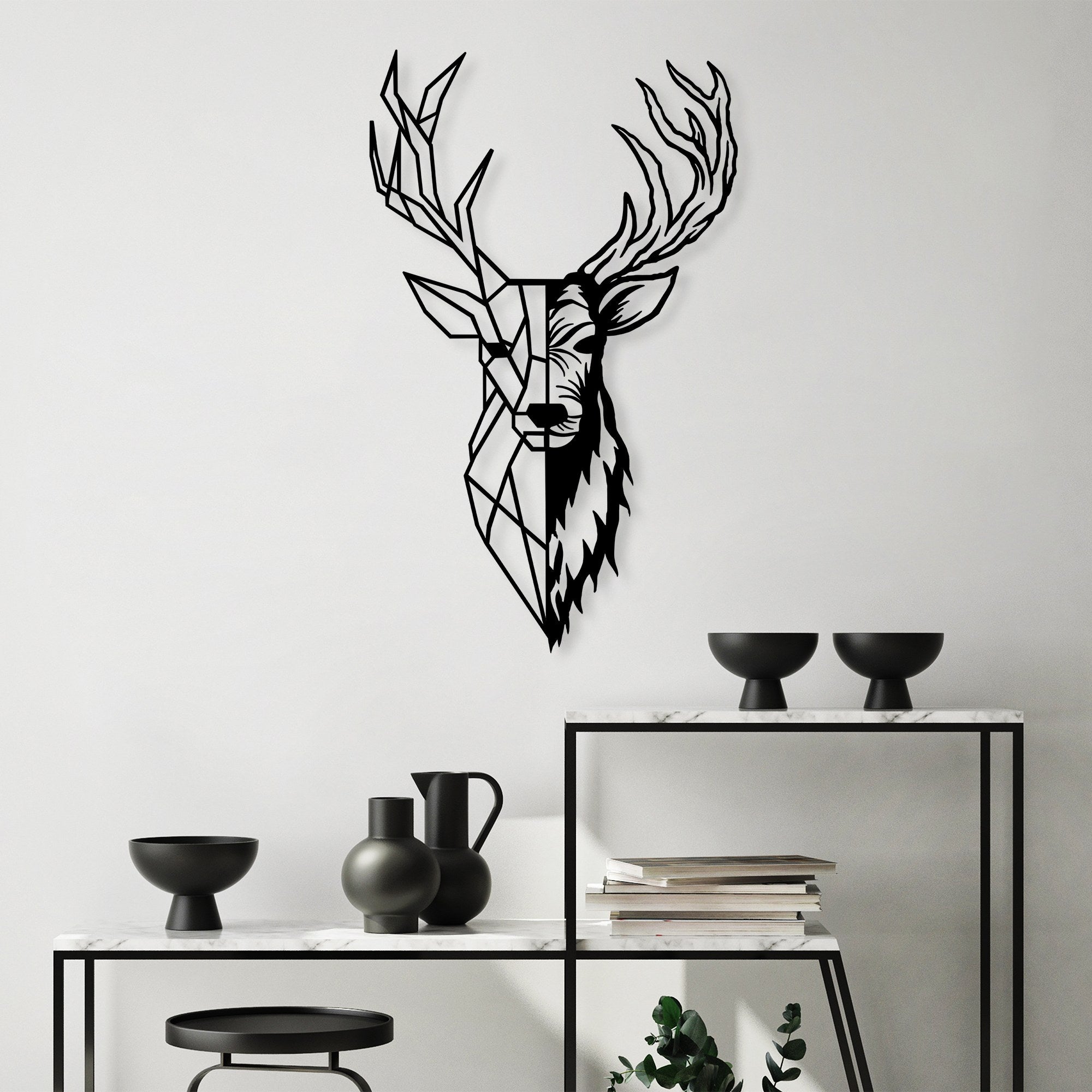 Acessório de parede decorativo de metal preto elegante, 42 x 70 cm | 100% metal, 1,5 mm de espessura | Fácil montagem na parede para decoração moderna de casa