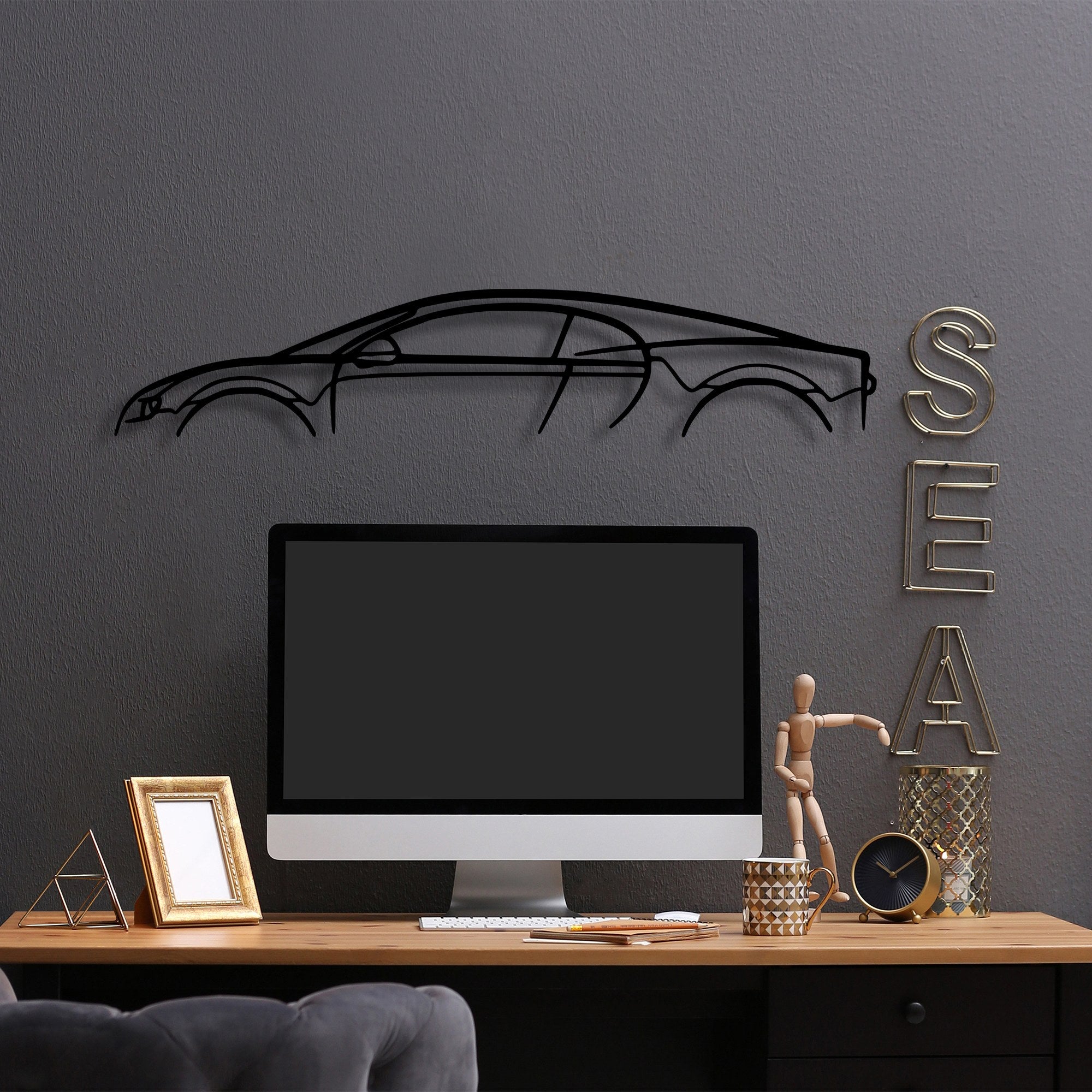 Acessório de parede decorativo de metal preto elegante, 70 x 13 cm | 100% metal, 1,5 mm de espessura | Fácil montagem na parede para decoração moderna de casa