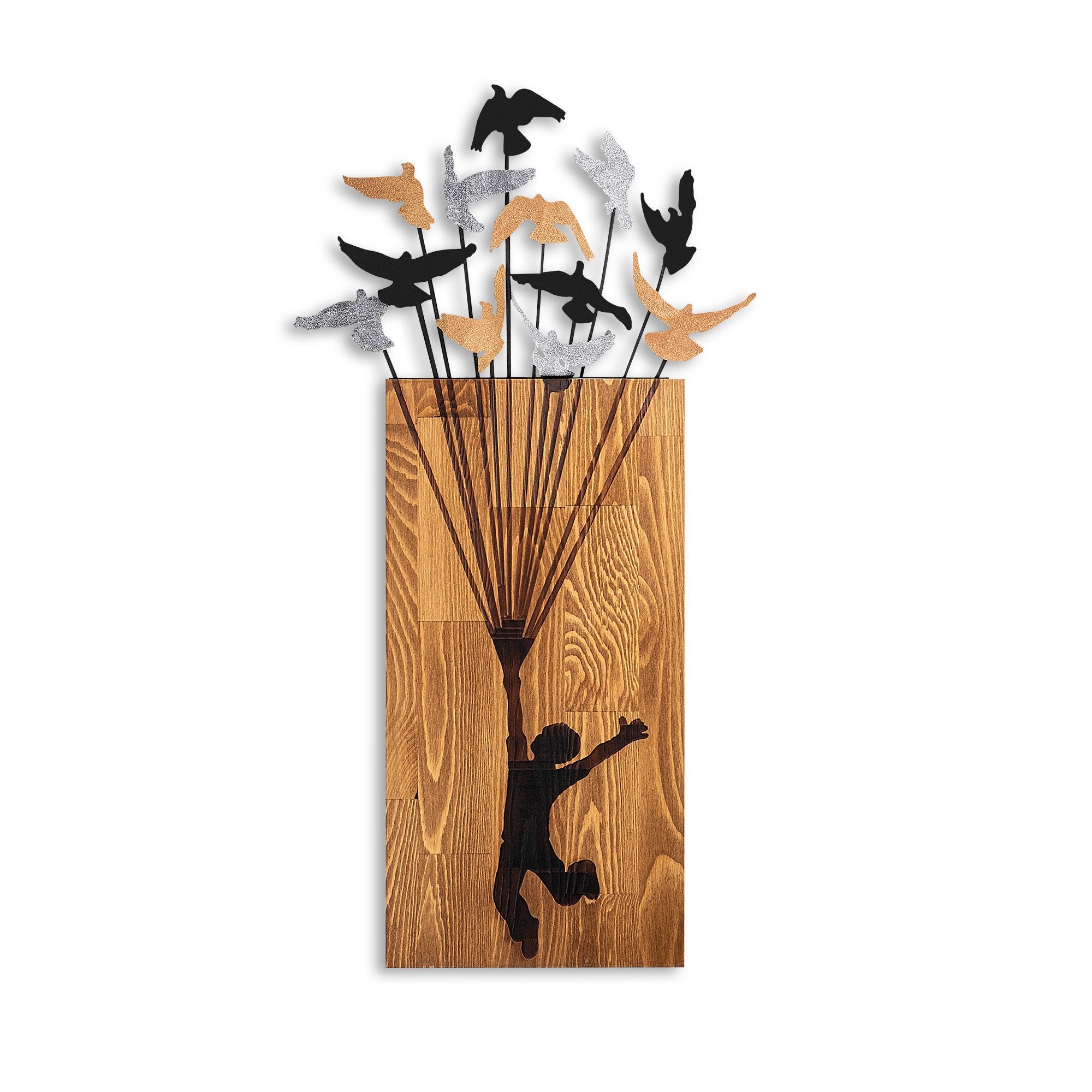 Elegante acessório decorativo de parede em madeira, nogueira e preto, 45 x 86 cm | 100% madeira (3 cm) e metal (1,5 mm) | Design fácil de montar na parede para uma decoração elegante