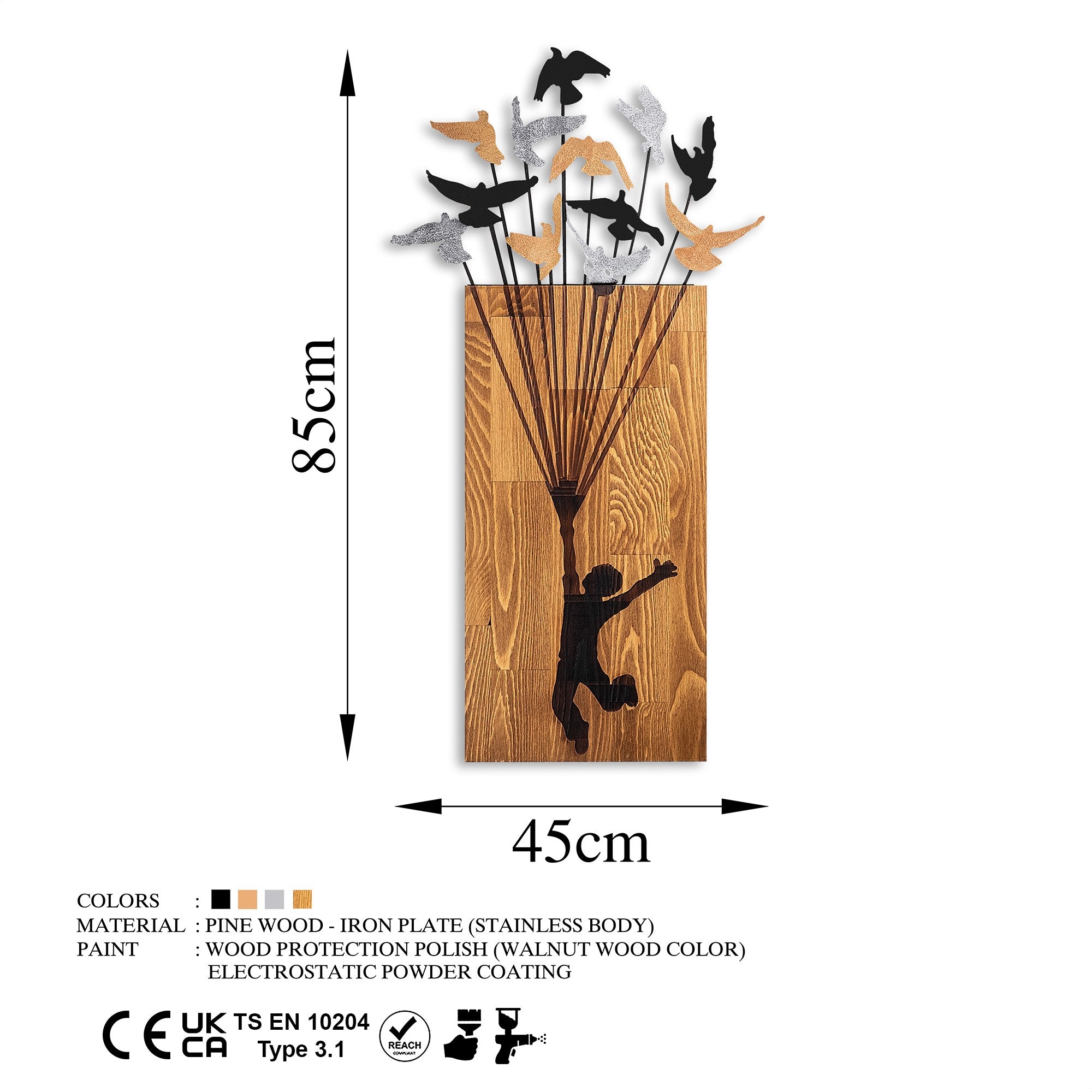 Elegante acessório decorativo de parede em madeira, nogueira e preto, 45 x 86 cm | 100% madeira (3 cm) e metal (1,5 mm) | Design fácil de montar na parede para uma decoração elegante