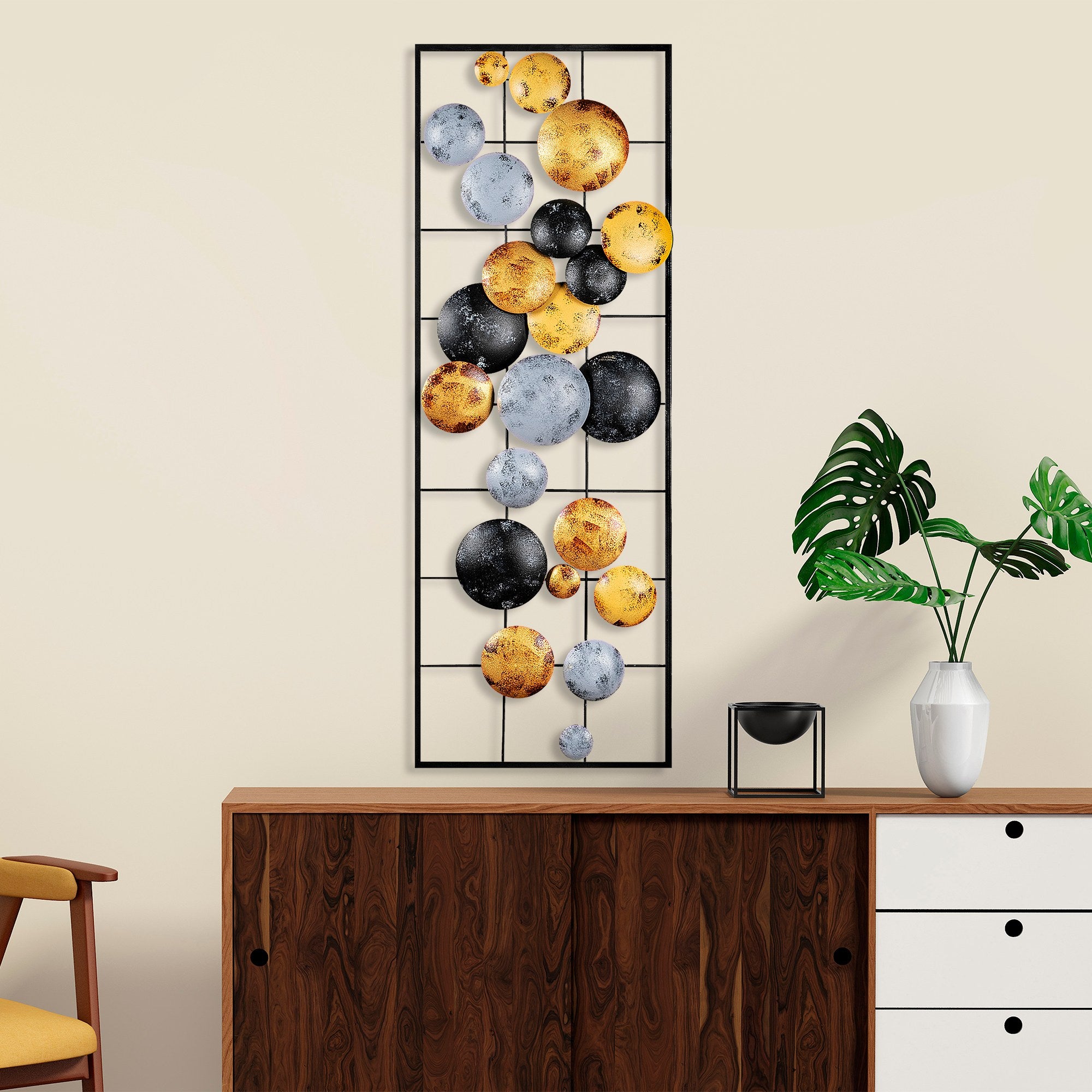 Acessório de parede decorativo de metal pintado à mão, 32 x 90 x 4 cm | 100% metal, variações de cores exclusivas | Perfeito para decoração de casa e exibição de arte