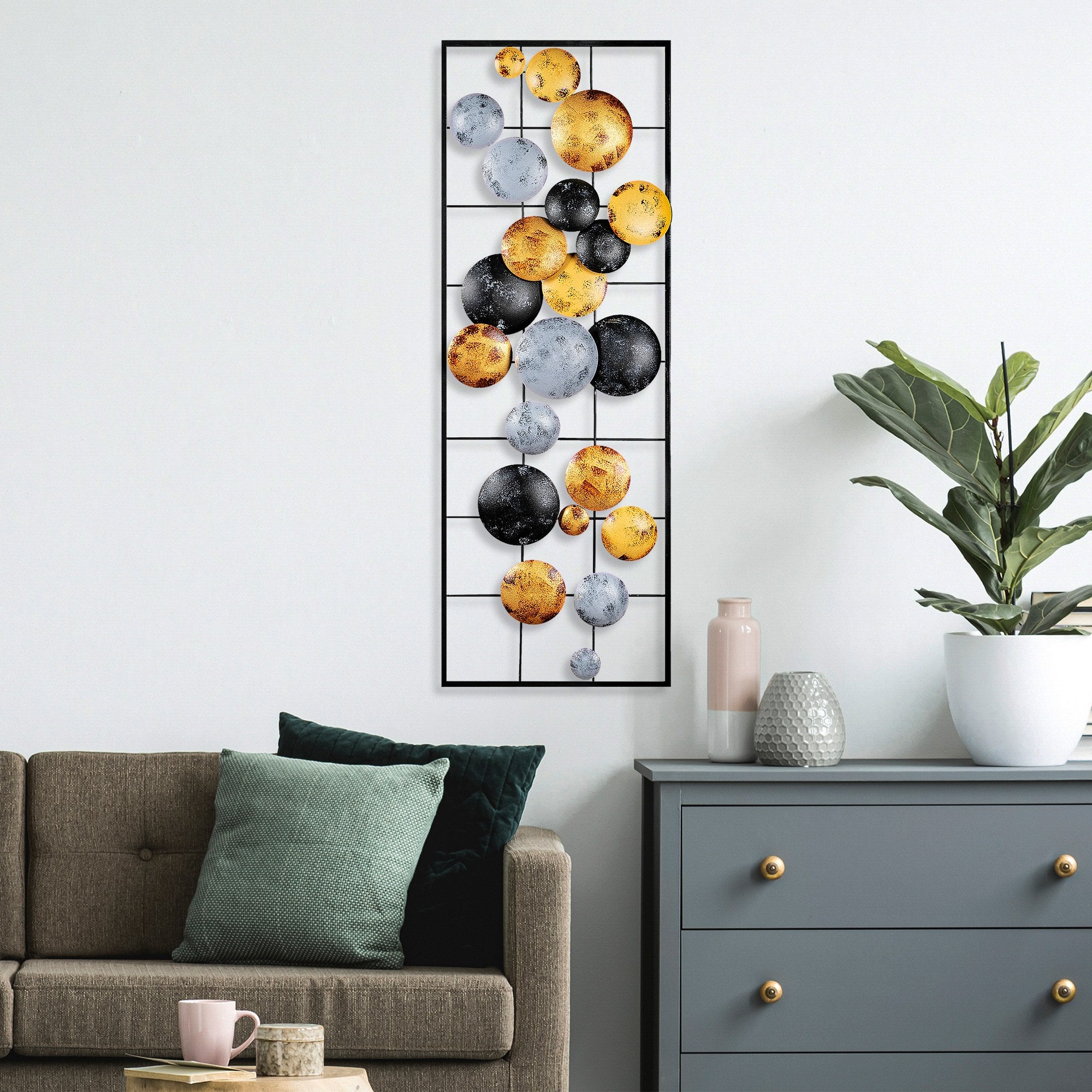 Acessório de parede decorativo de metal pintado à mão, 32 x 90 x 4 cm | 100% metal, variações de cores exclusivas | Perfeito para decoração de casa e exibição de arte