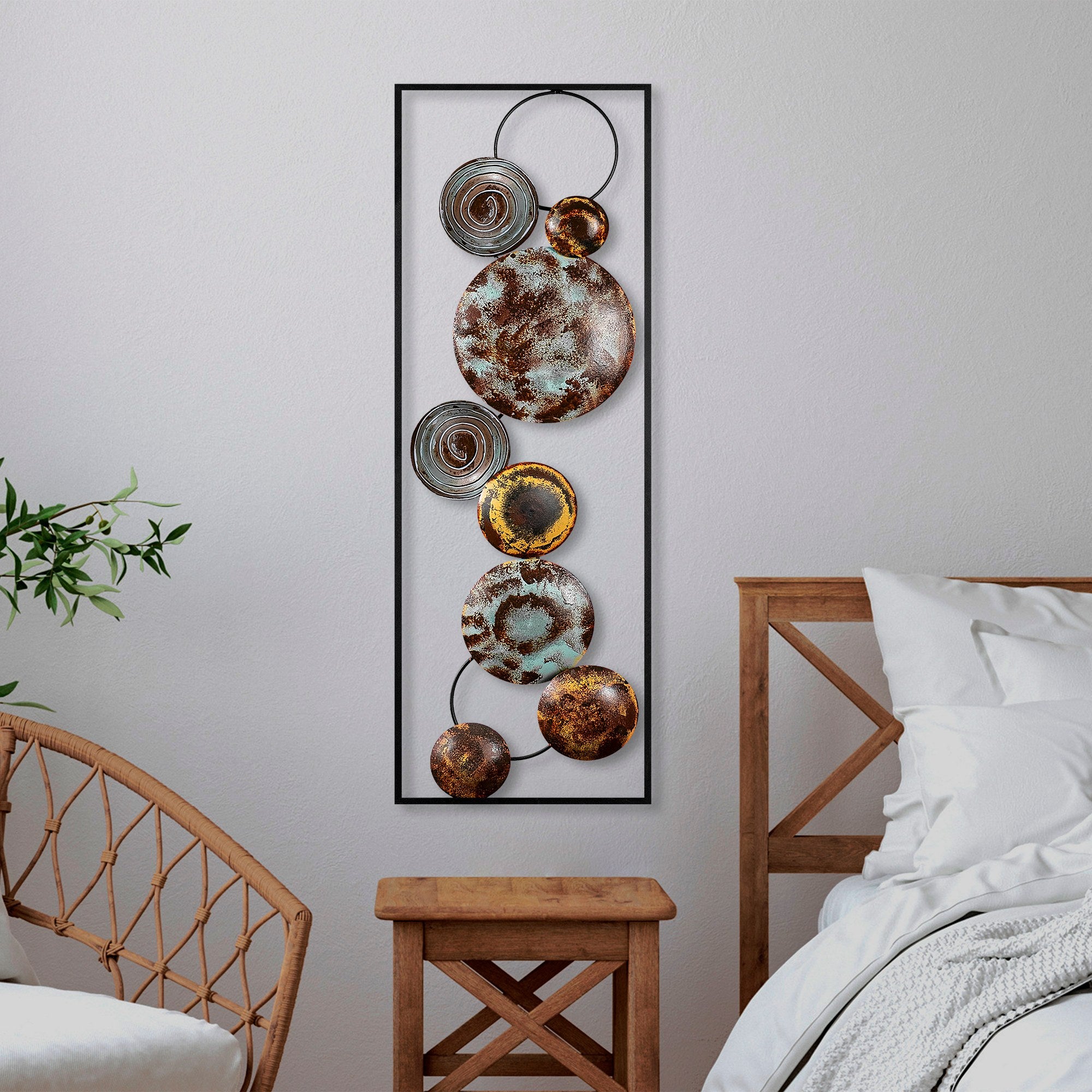 Acessório de parede decorativo de metal pintado à mão, 32 x 90 x 4 cm | 100% metal, variações de cores exclusivas | Perfeito para amantes de decoração e arte