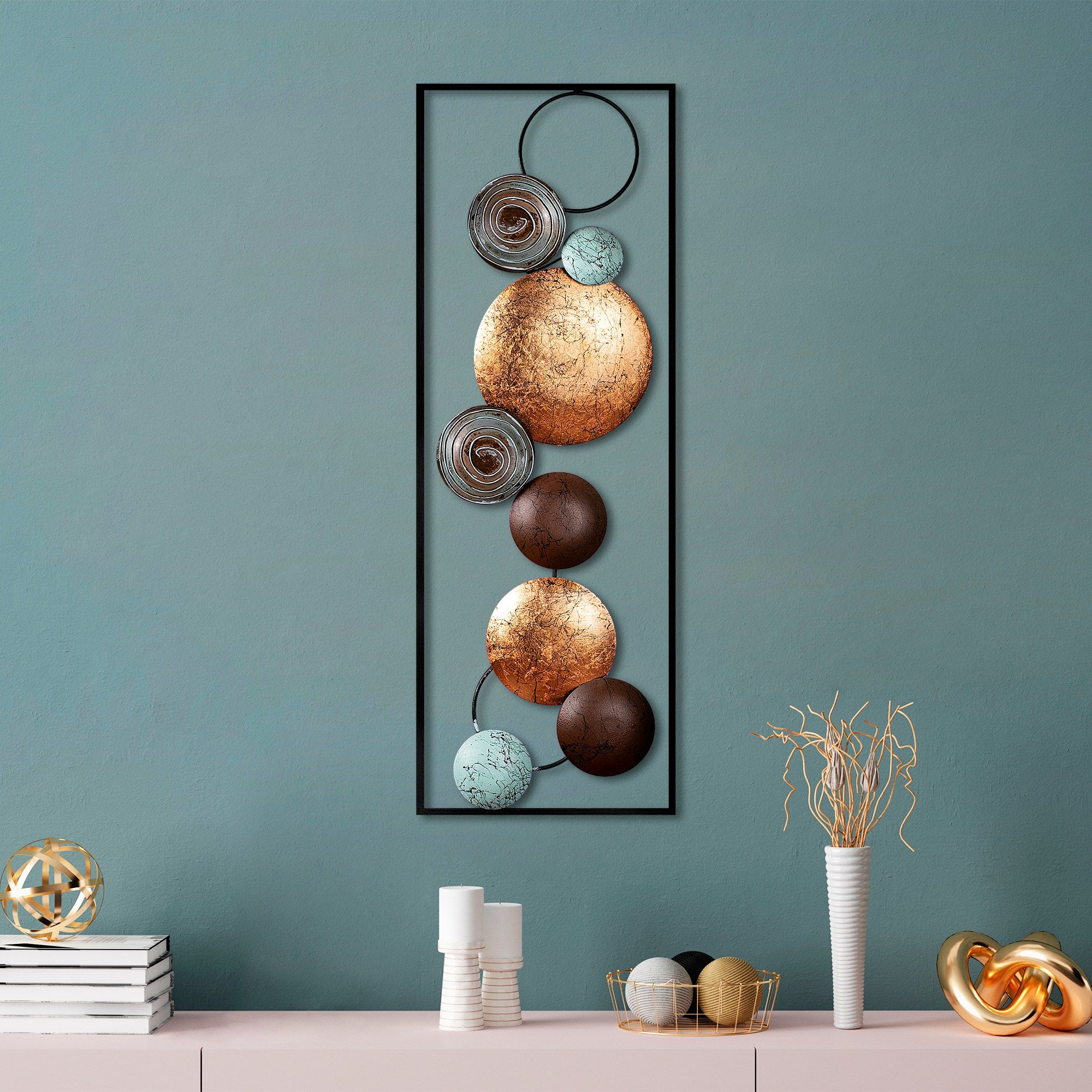 Acessório de parede decorativo de metal pintado à mão, 32 x 90 x 4 cm | 100% metal, variações de cores exclusivas | Perfeito para amantes de decoração e arte