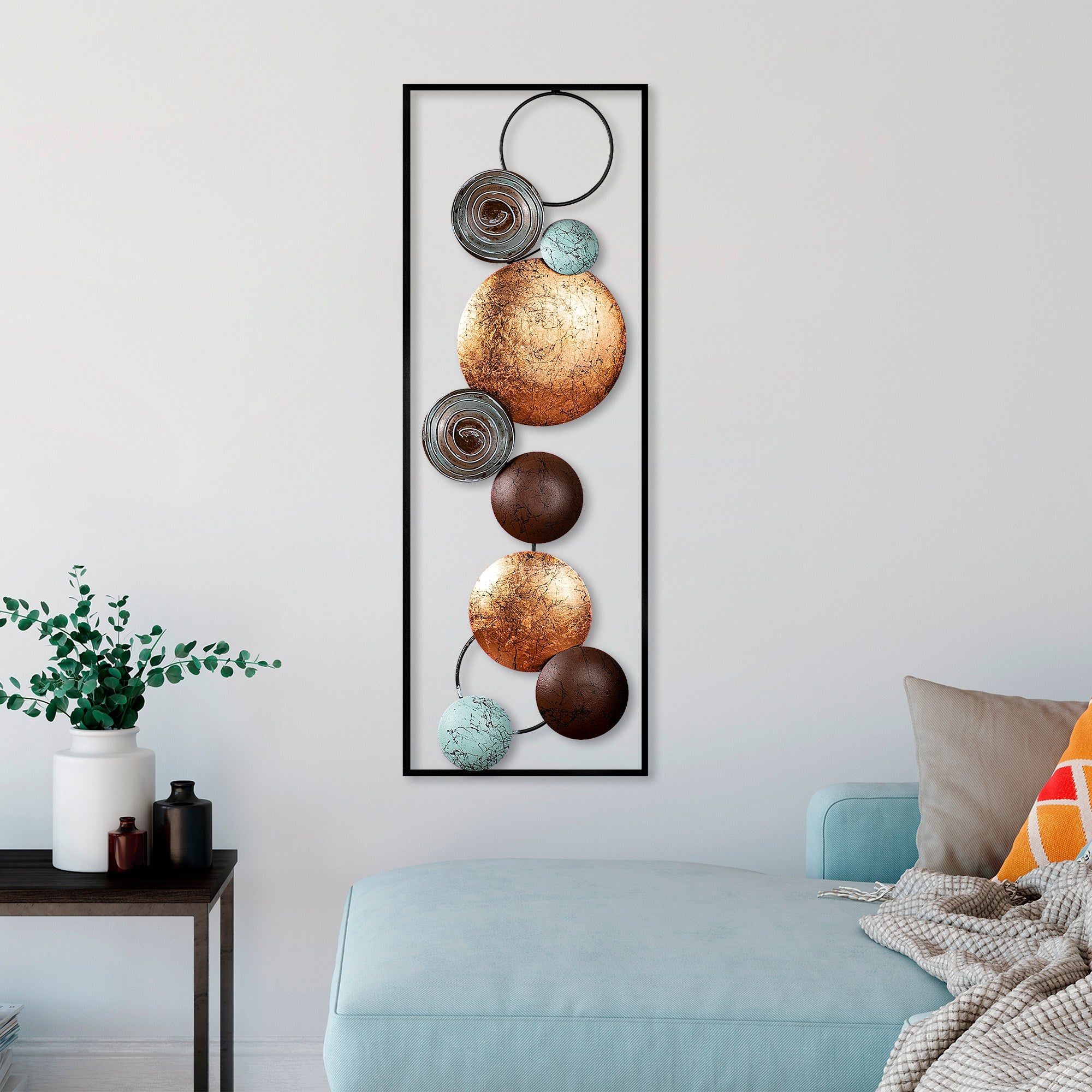 Acessório de parede decorativo de metal pintado à mão, 32 x 90 x 4 cm | 100% metal, variações de cores exclusivas | Perfeito para amantes de decoração e arte