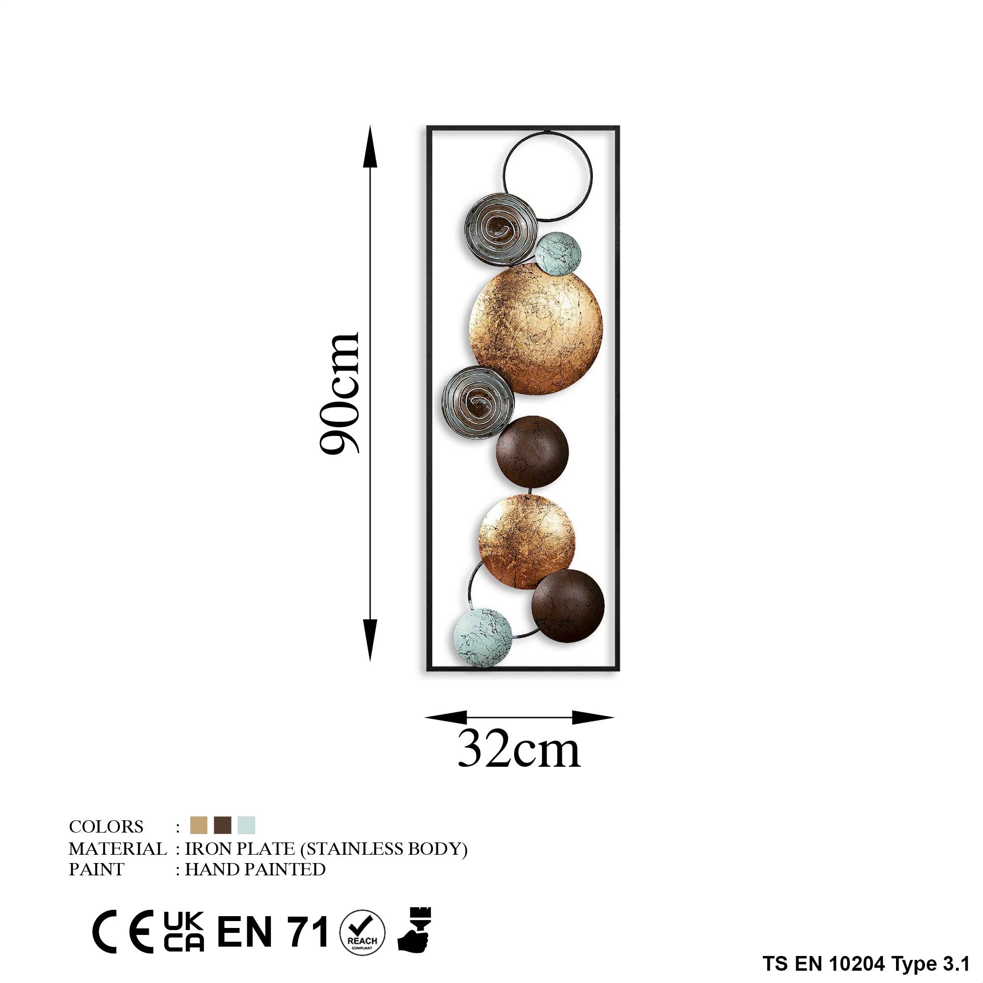 Acessório de parede decorativo de metal pintado à mão, 32 x 90 x 4 cm | 100% metal, variações de cores exclusivas | Perfeito para amantes de decoração e arte