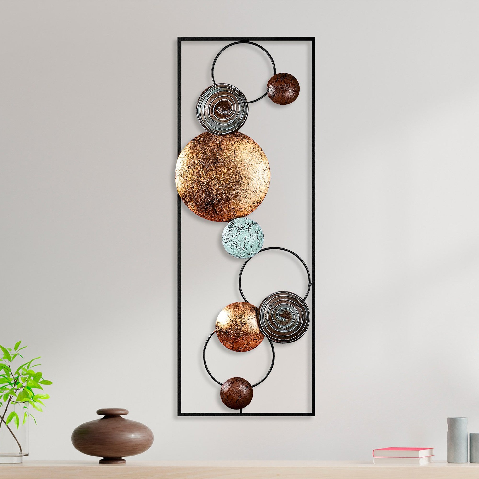 Acessório de parede decorativo de metal pintado à mão, 32 x 90 x 4 cm | 100% metal, variações de cores exclusivas | Perfeito para decoração de casa e exibição de arte