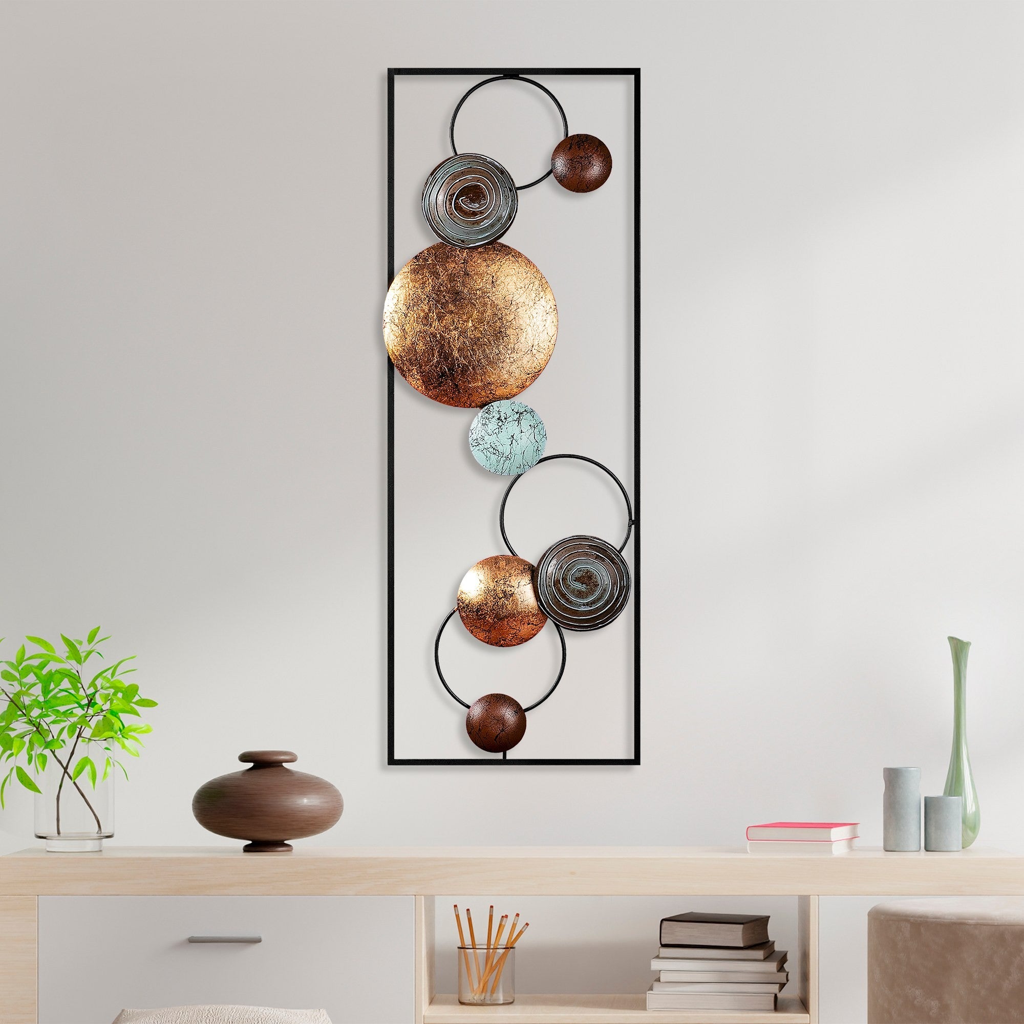Acessório de parede decorativo de metal pintado à mão, 32 x 90 x 4 cm | 100% metal, variações de cores exclusivas | Perfeito para decoração de casa e exibição de arte
