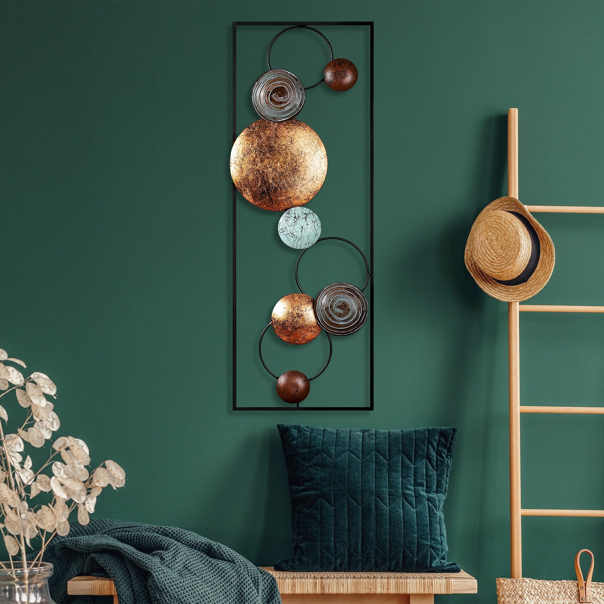 Acessório de parede decorativo de metal pintado à mão, 32 x 90 x 4 cm | 100% metal, variações de cores exclusivas | Perfeito para decoração de casa e exibição de arte
