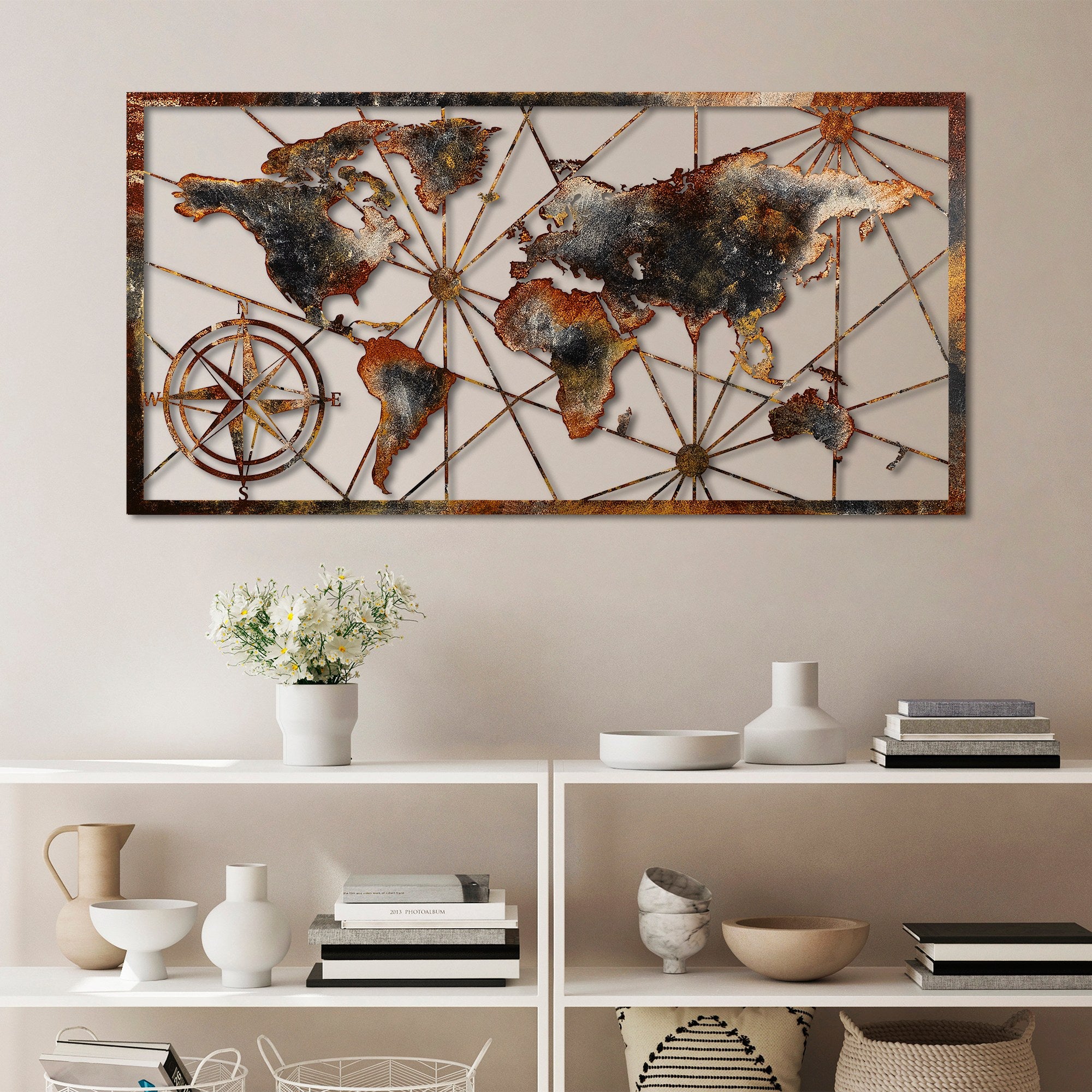 Acessório decorativo de parede em metal pintado à mão, 120 cm x 60 cm, 100% metal (1,5 mm) | Variações de cores exclusivas | Perfeito para decoração de casa e exibição de arte