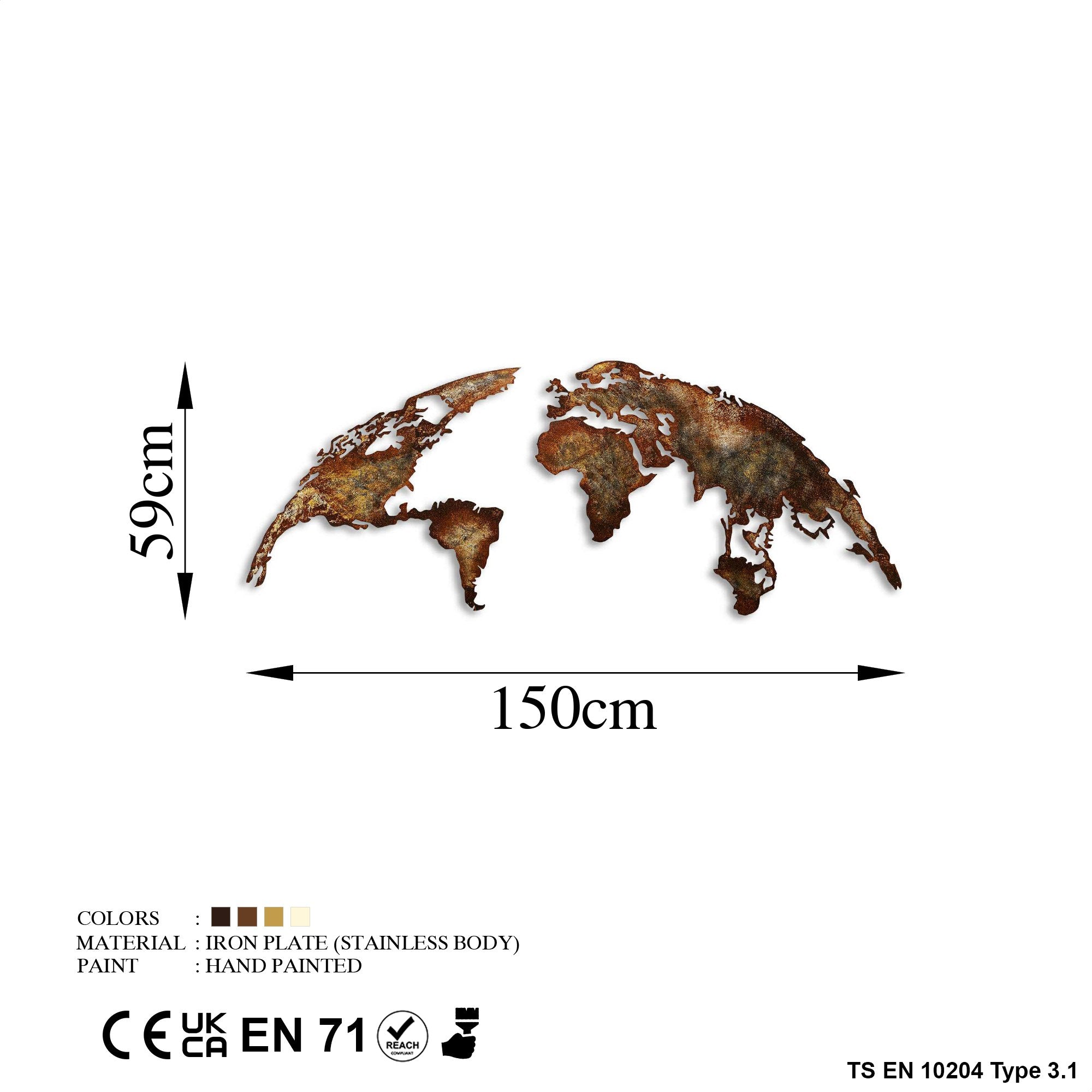 Acessório decorativo de parede – 150 cm x 59 cm – metal – 100% metal