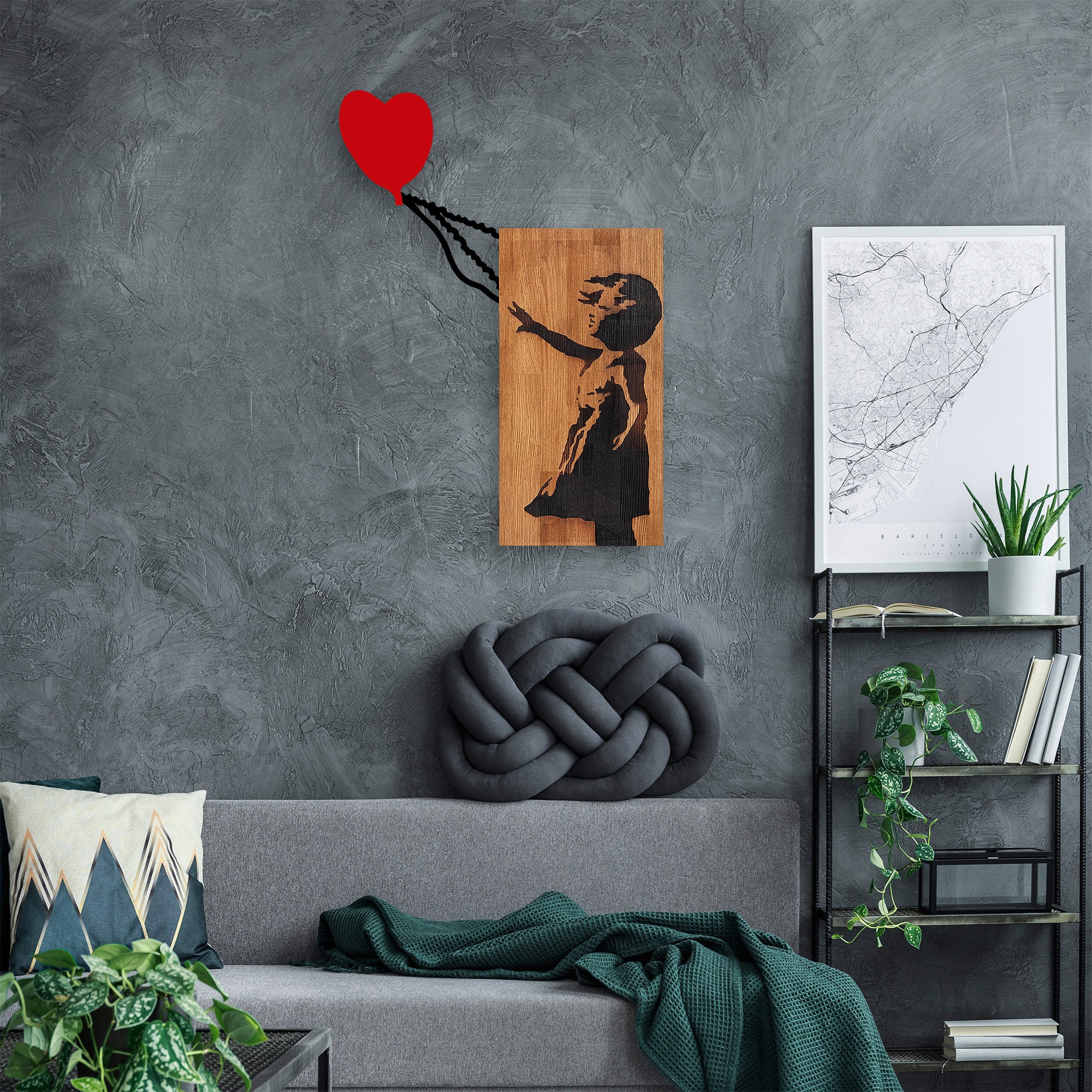 Acessório decorativo de parede – 83 x 60 cm – Nogueira e preto – 100% madeira e metal