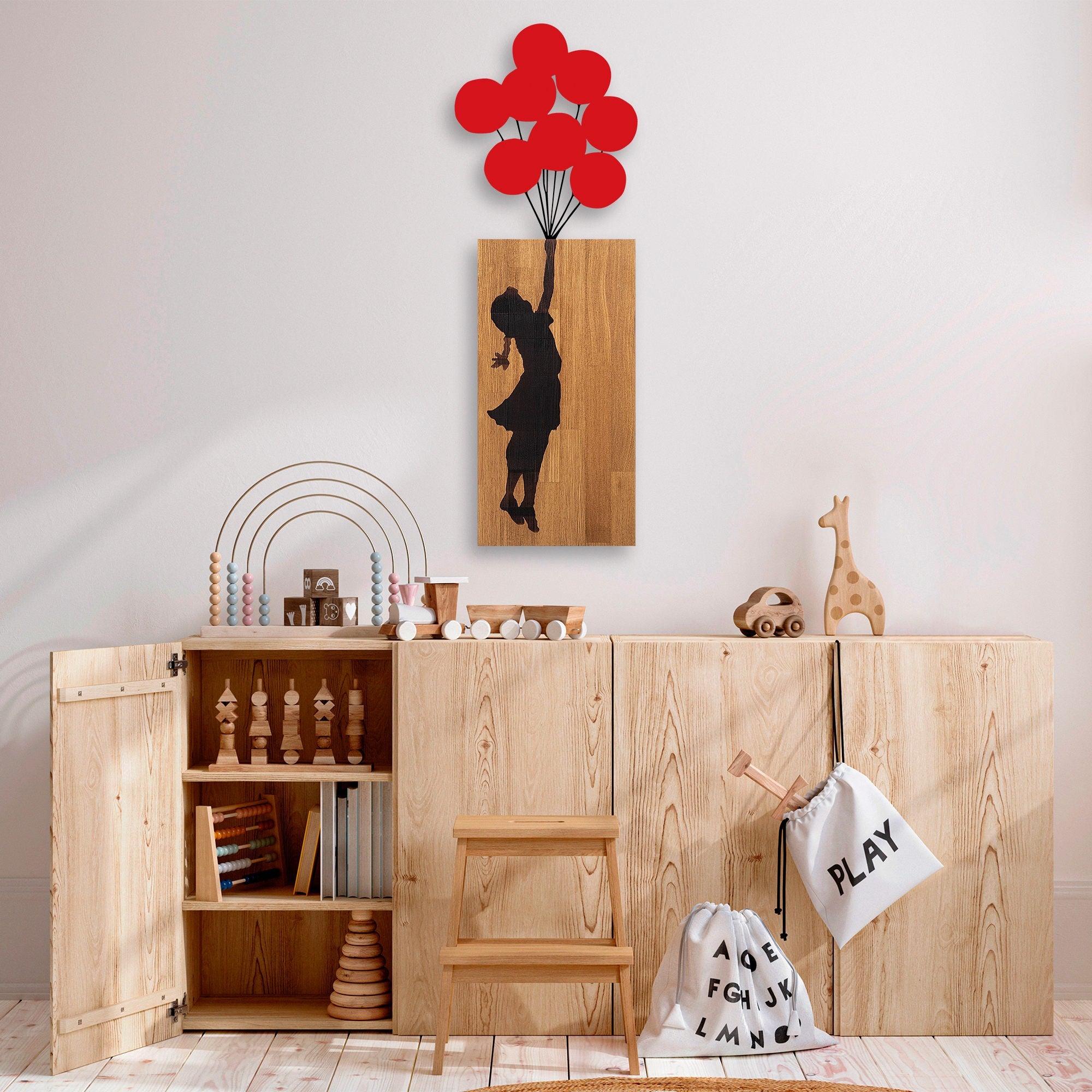 Acessório decorativo de parede – 70 x 62 cm – Nogueira e Preto – Madeira e metal