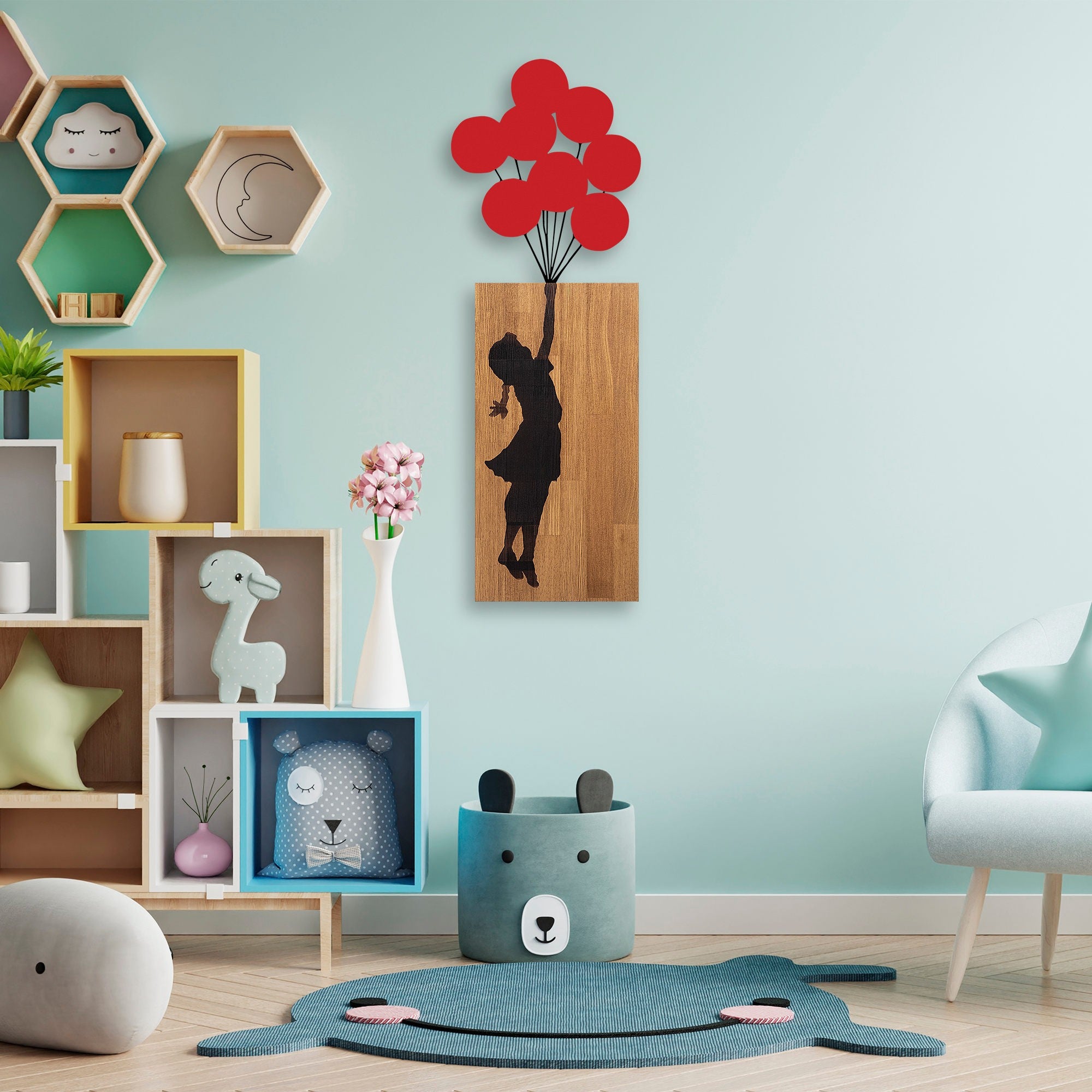 Acessório decorativo de parede – 70 x 62 cm – Nogueira e Preto – Madeira e metal