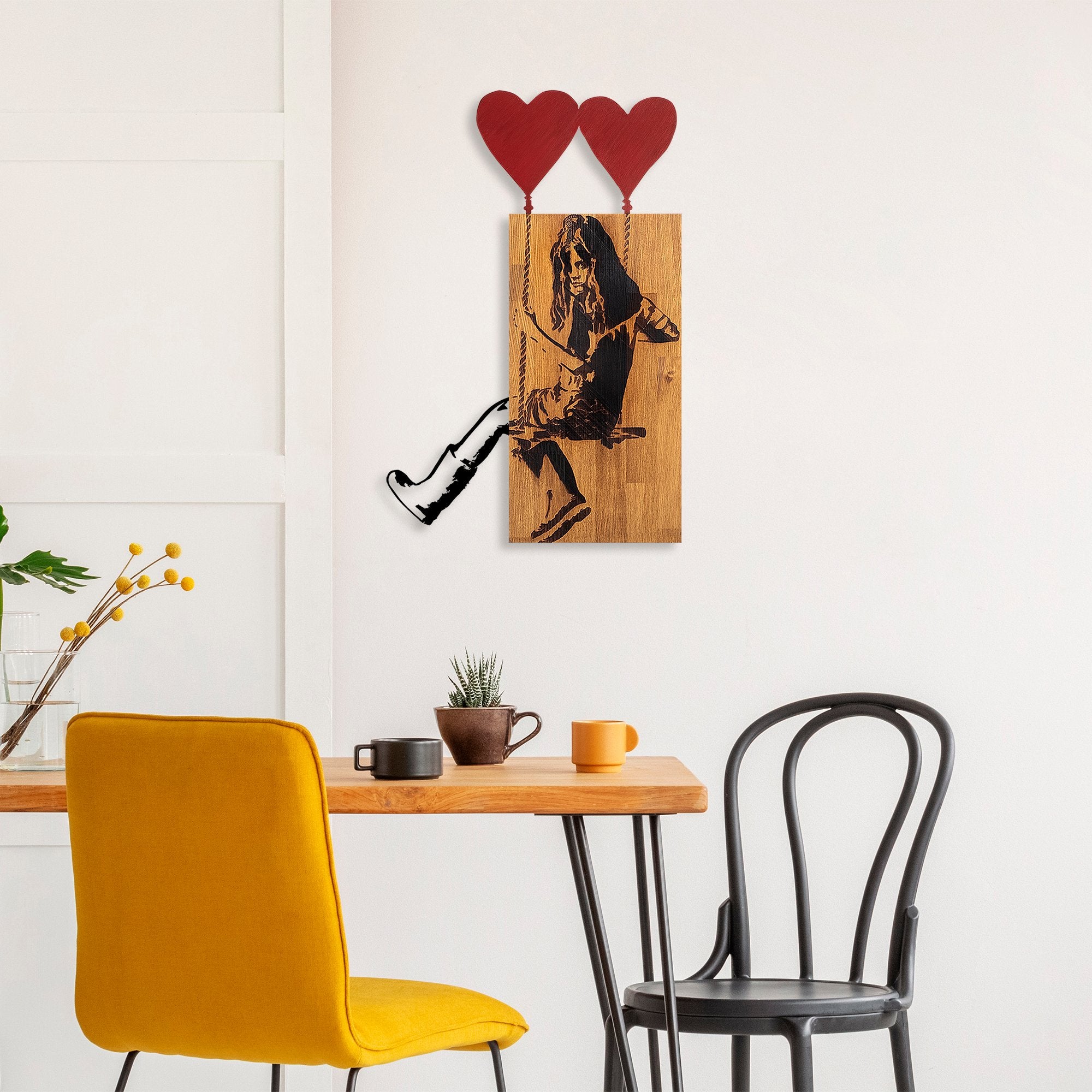 Elegante acessório decorativo de parede em madeira, 50 x 80 cm, 100% madeira genuína (3 cm de espessura) e metal, nogueira e preto | Variações de cores exclusivas para uma decoração elegante
