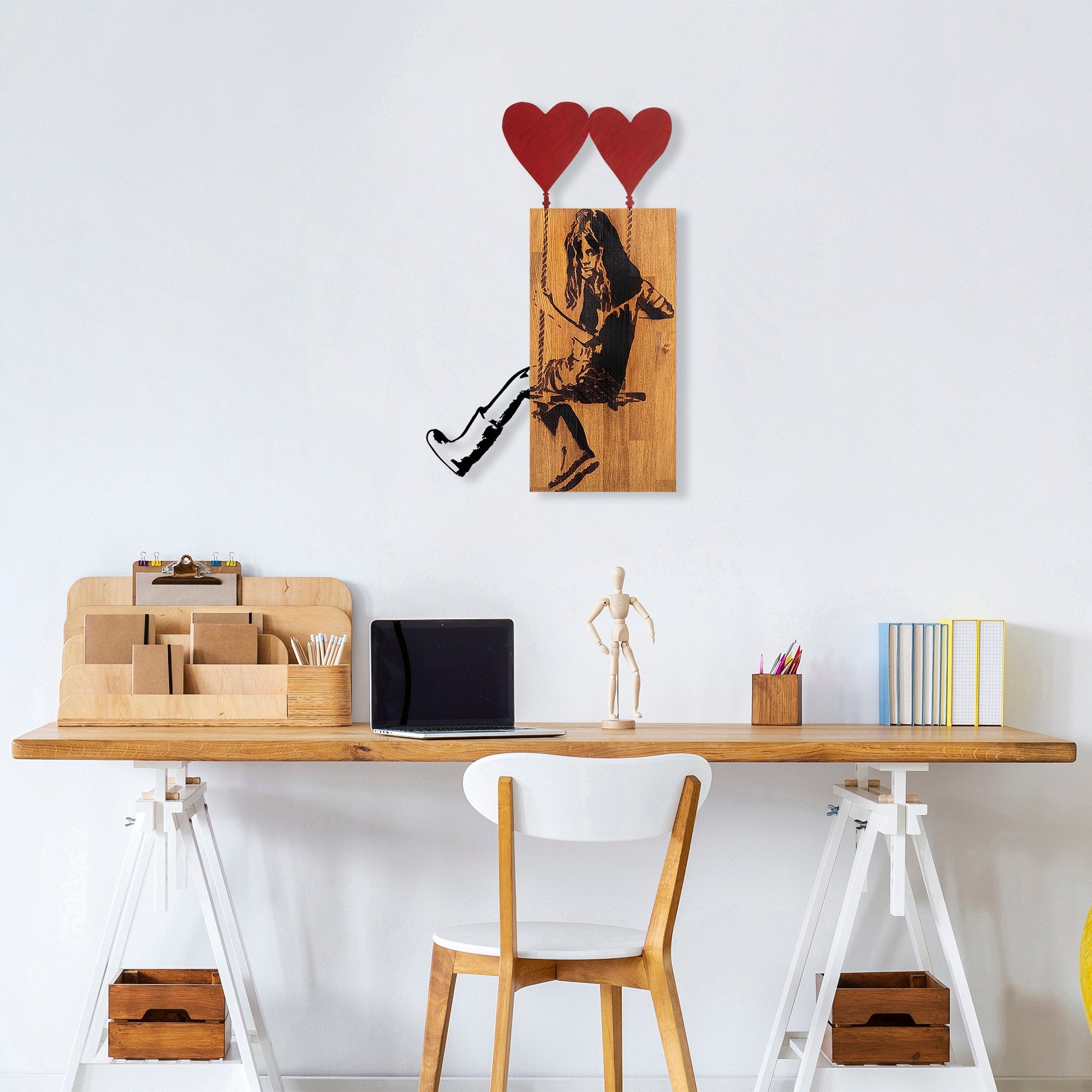 Elegante acessório decorativo de parede em madeira, 50 x 80 cm, 100% madeira genuína (3 cm de espessura) e metal, nogueira e preto | Variações de cores exclusivas para uma decoração elegante