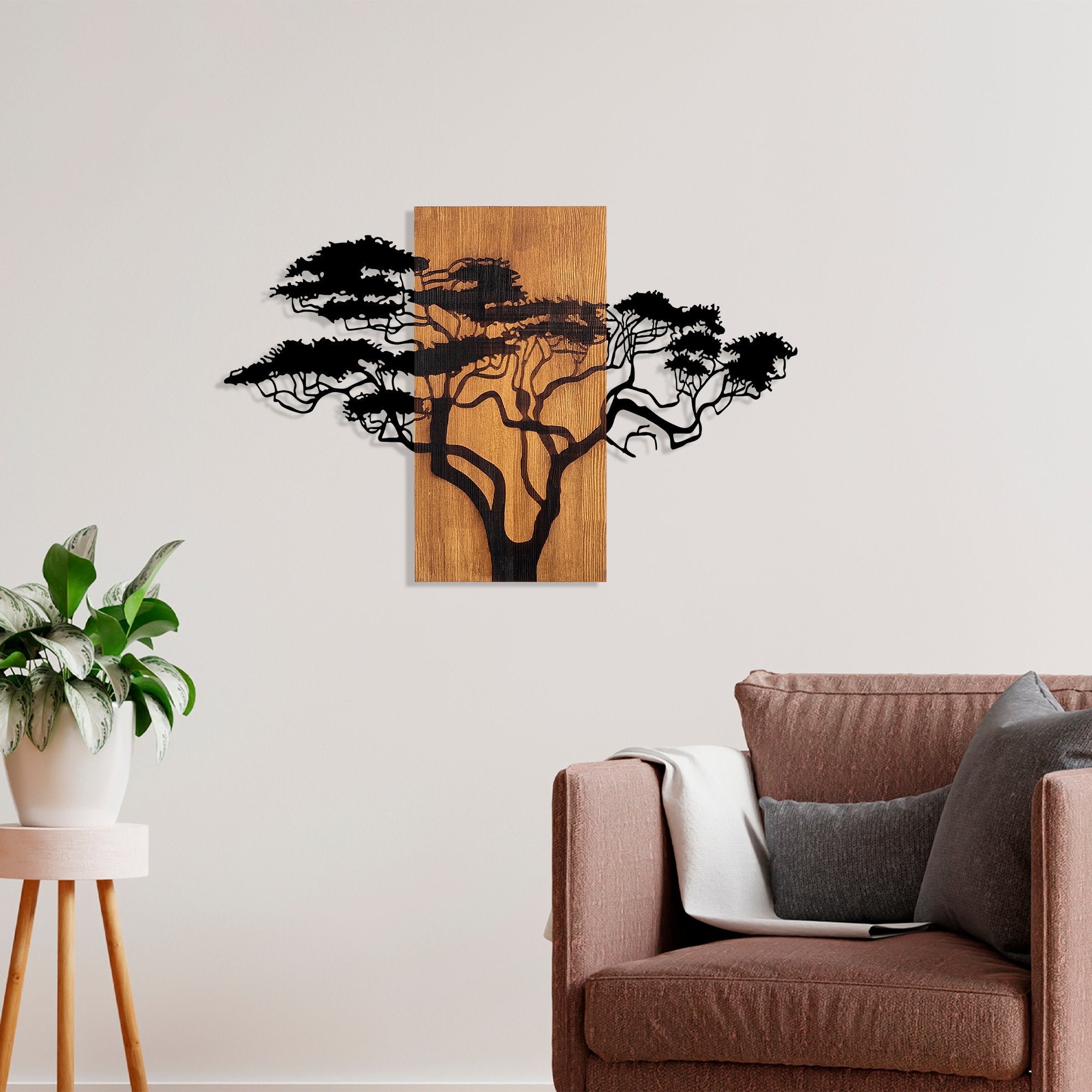 Acessório decorativo de parede em madeira – 90 x 58 cm – nogueira e preto – 100% madeira genuína