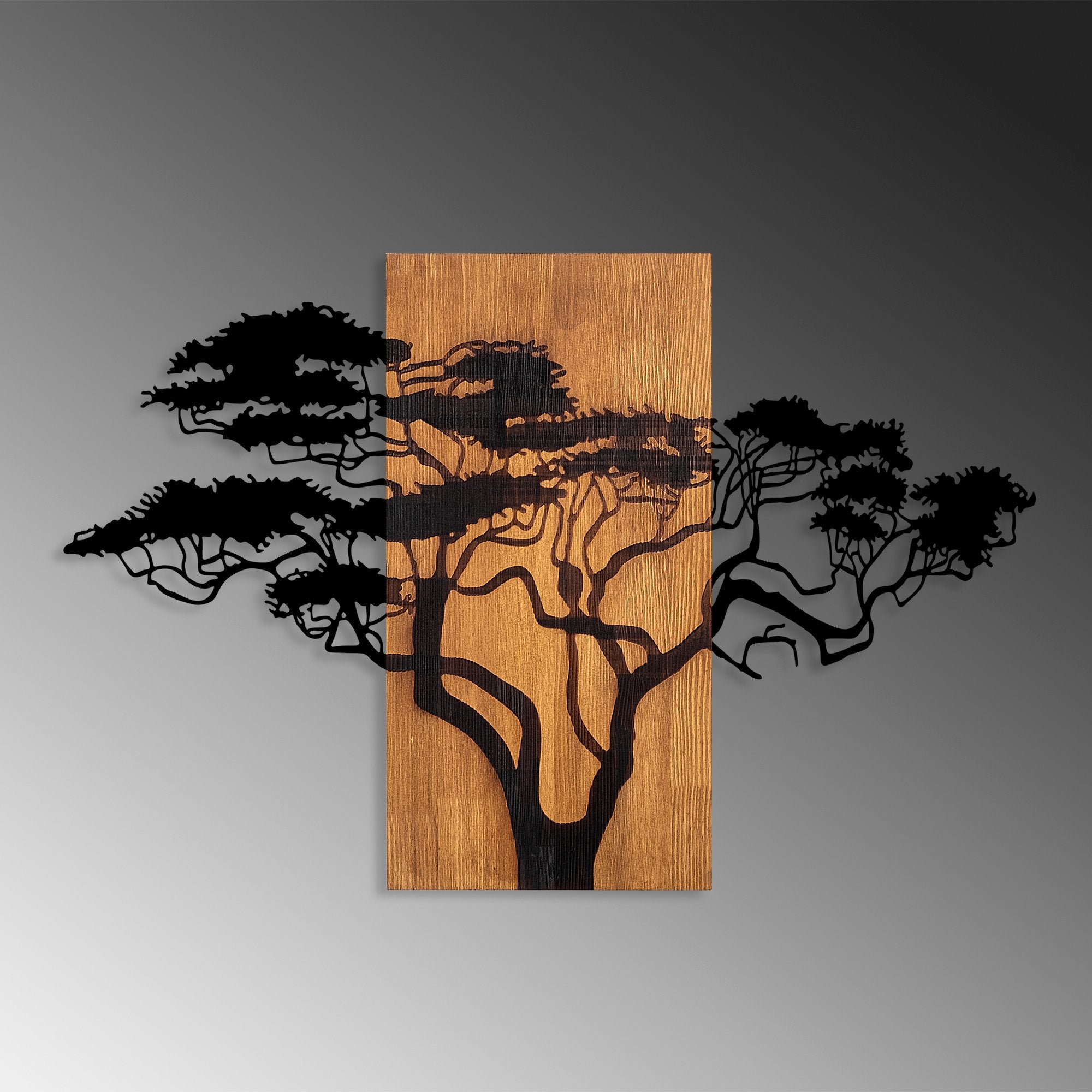 Acessório decorativo de parede em madeira – 90 x 58 cm – nogueira e preto – 100% madeira genuína