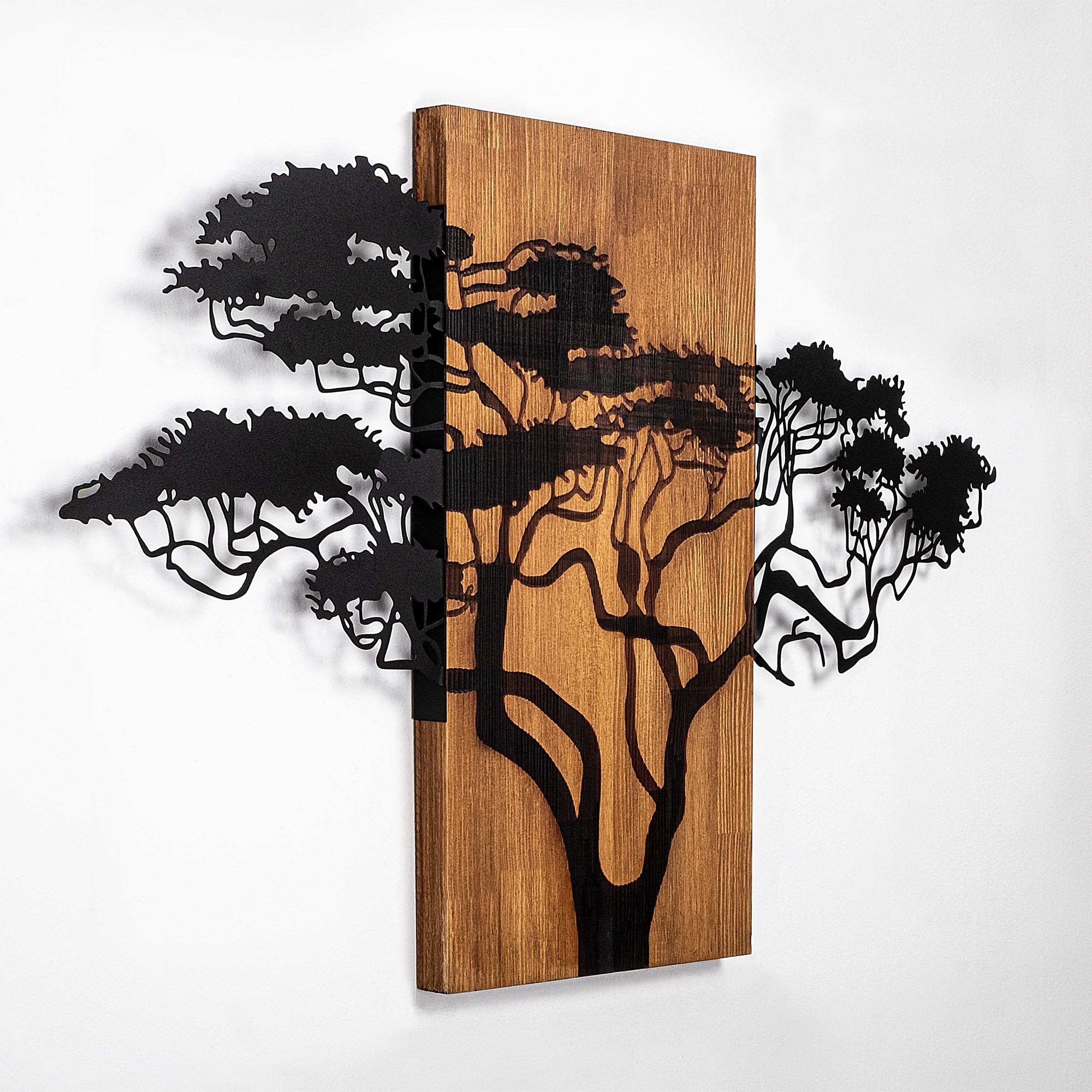 Acessório decorativo de parede em madeira – 90 x 58 cm – nogueira e preto – 100% madeira genuína