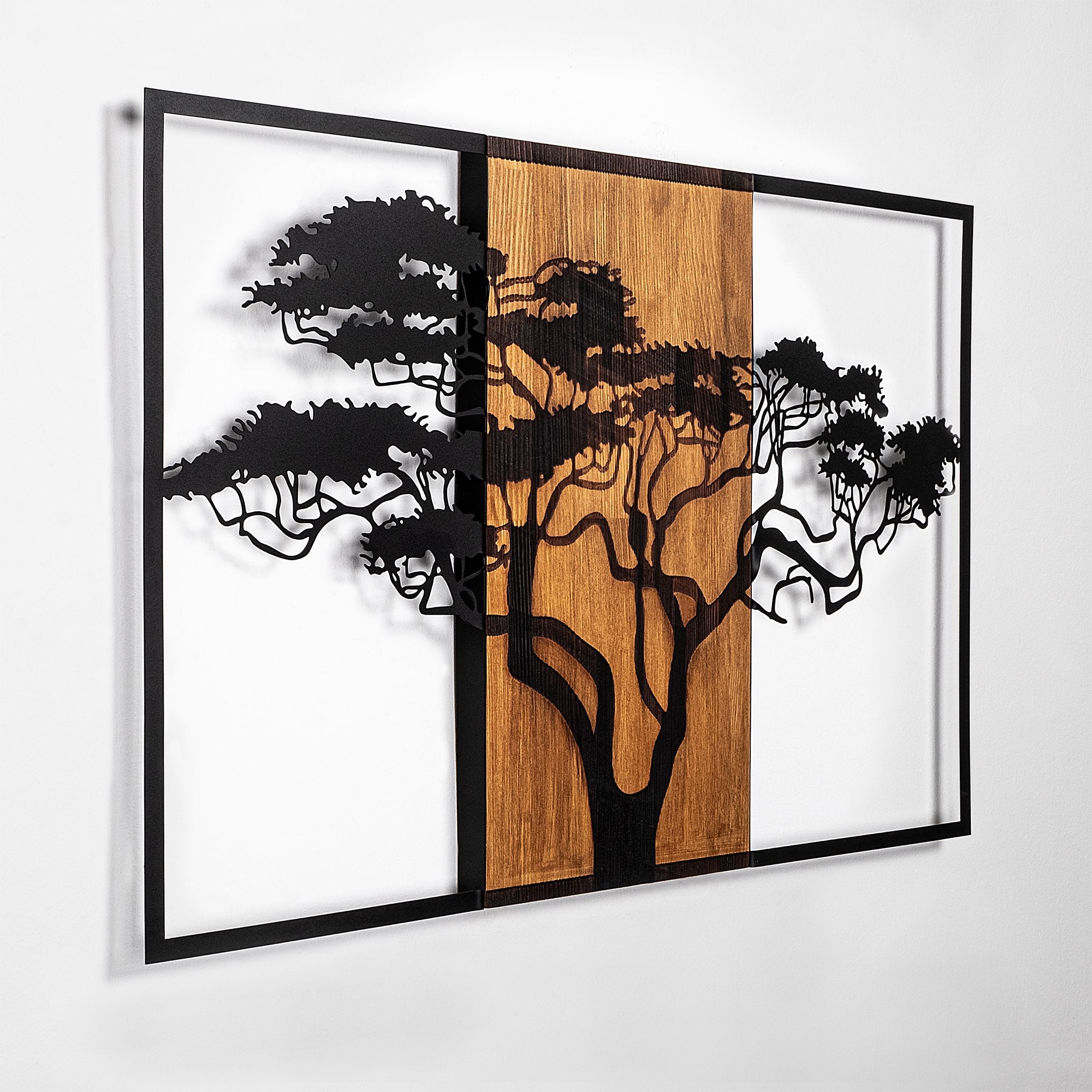 Acessório Decorativo de Parede – 90 x 58 cm – Nogueira e Preto – 100% Madeira Genuína
