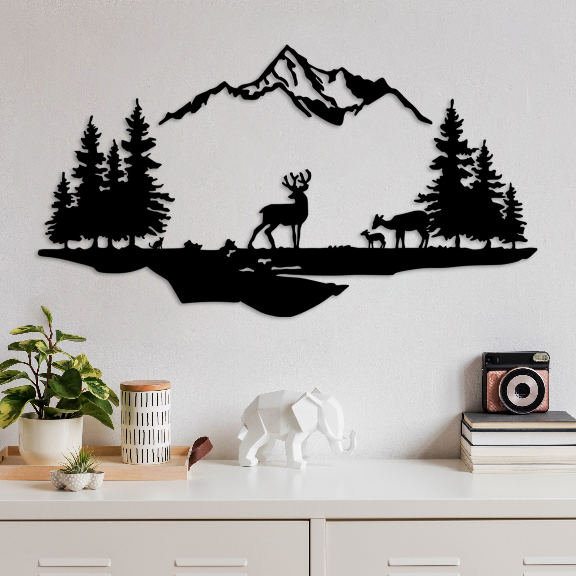 Acessório de parede decorativo de metal preto elegante, 38 x 11 cm e 70 x 38 cm | 100% metal, 1,5 mm de espessura | Fácil montagem na parede, perfeito para decoração de casa
