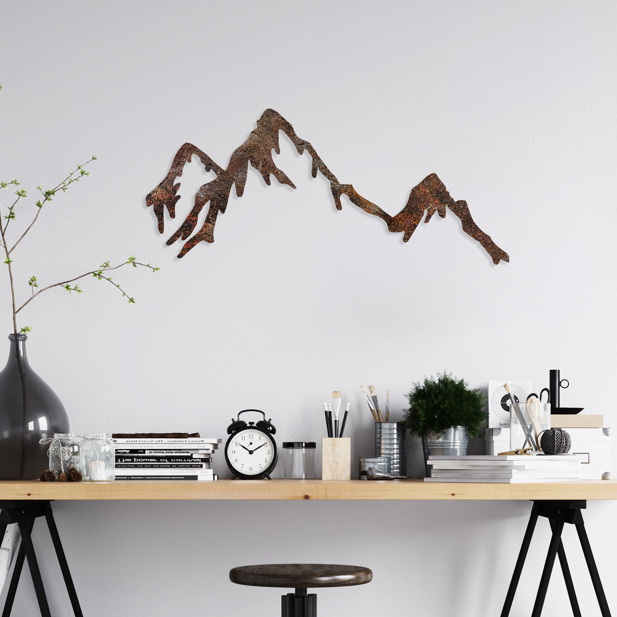 Acessório de parede decorativo de metal pintado à mão, 45 x 70 cm, 1,5 mm de espessura, acabamento antigo | Peça de arte única para decoração de casa, acrescenta charme e estilo