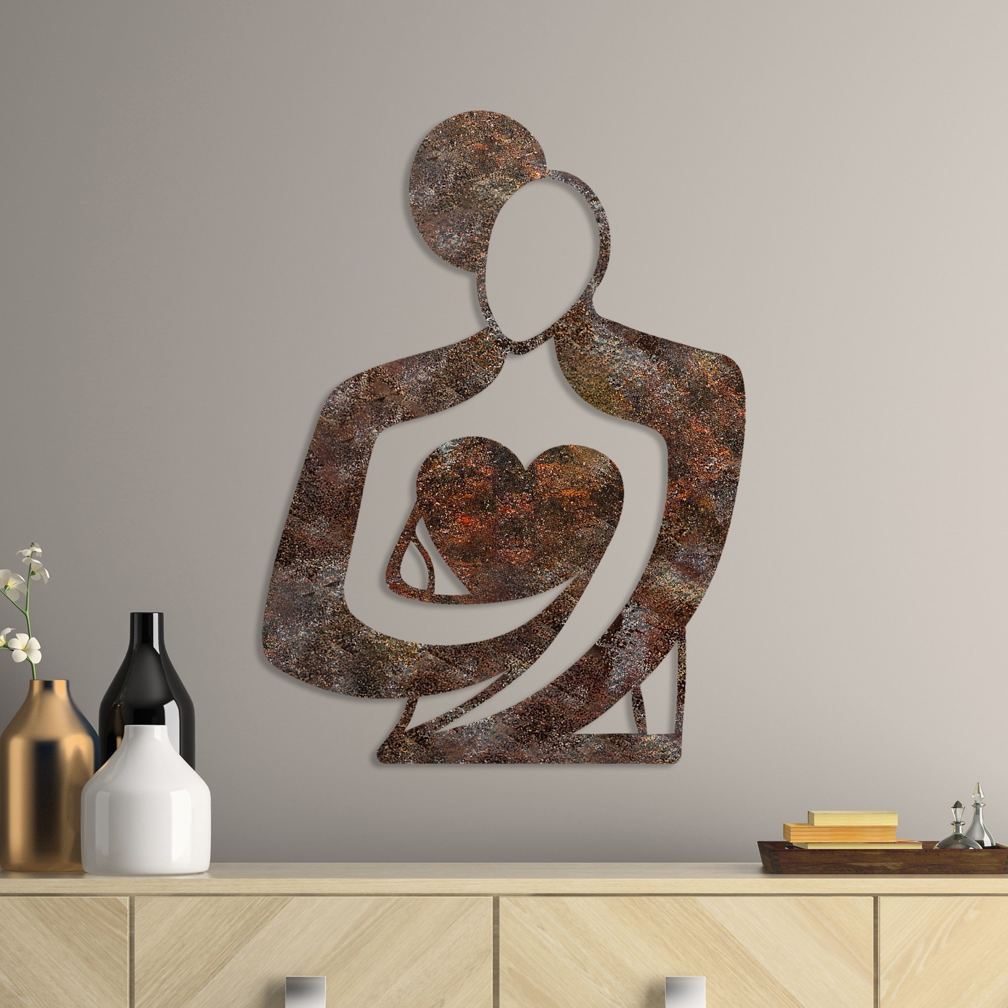 Acessório de parede decorativo de metal pintado à mão, 70 x 52 cm, 1,5 mm de espessura, acabamento antigo | Peça de arte única para decoração de casa, acrescenta charme e estilo