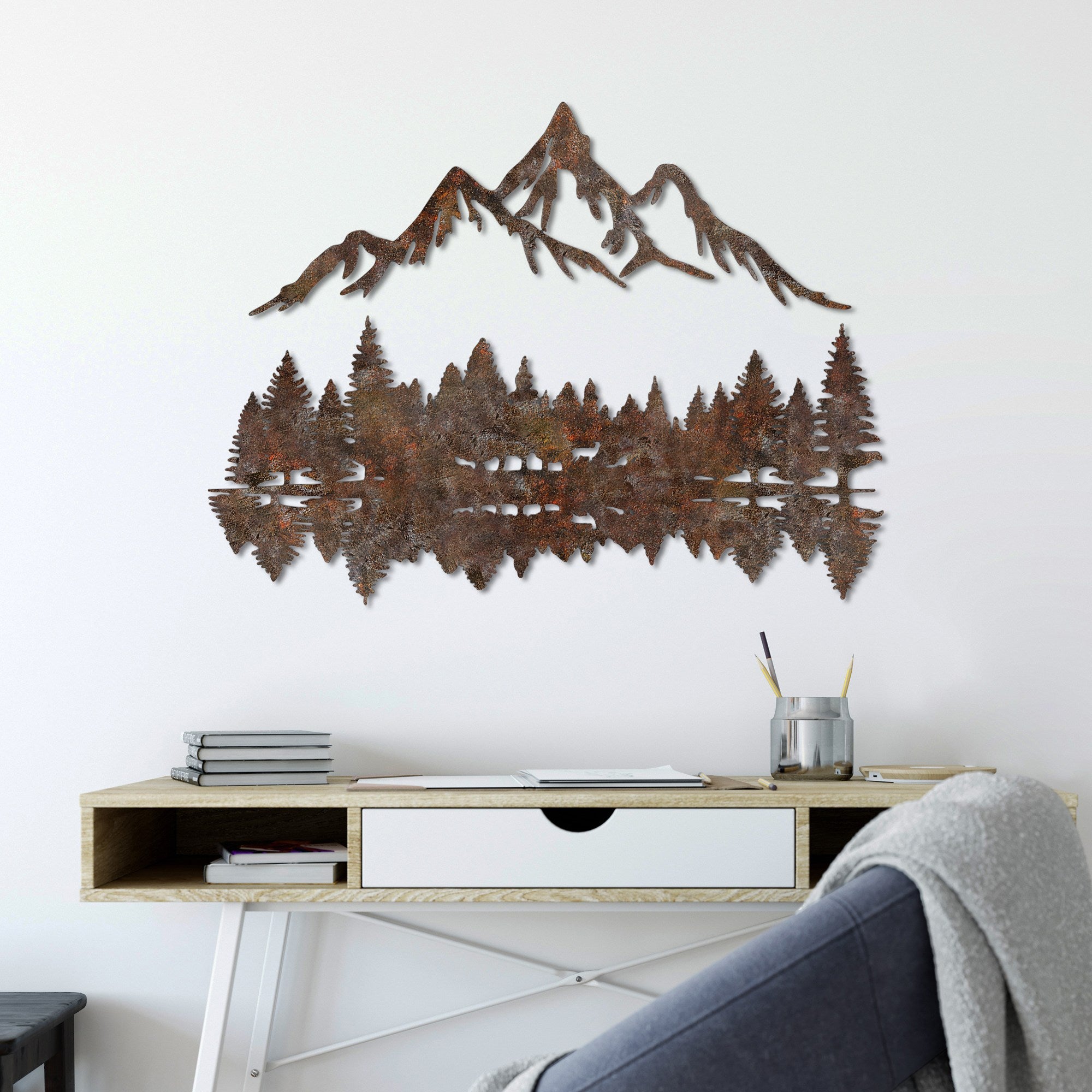 Acessório de parede decorativo de metal pintado à mão, 51 x 70 cm, 1,5 mm de espessura, acabamento antigo | Peça de arte única para decoração de casa, acrescenta charme e personalidade
