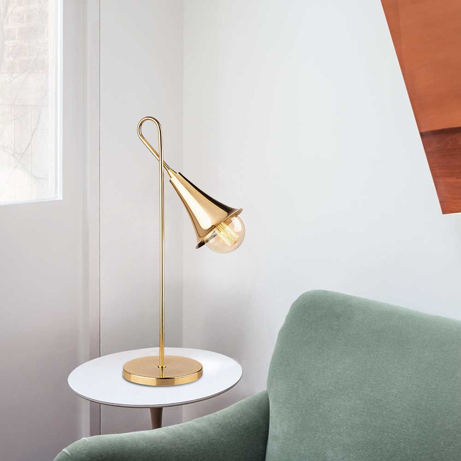 Candeeiro de Mesa Elegante Dourada, 57 cm de Altura, Corpo de Ferro, Soquete E27, 40 W Máx., Cabo de 200 cm com Interruptor Liga/Desliga | Design Escandinavo Moderno para Decoração de Casa